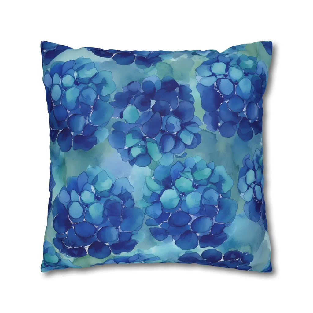 Blue Hydrangea Square Pillowcase - Coastal Serenity Decor - DipaliZ