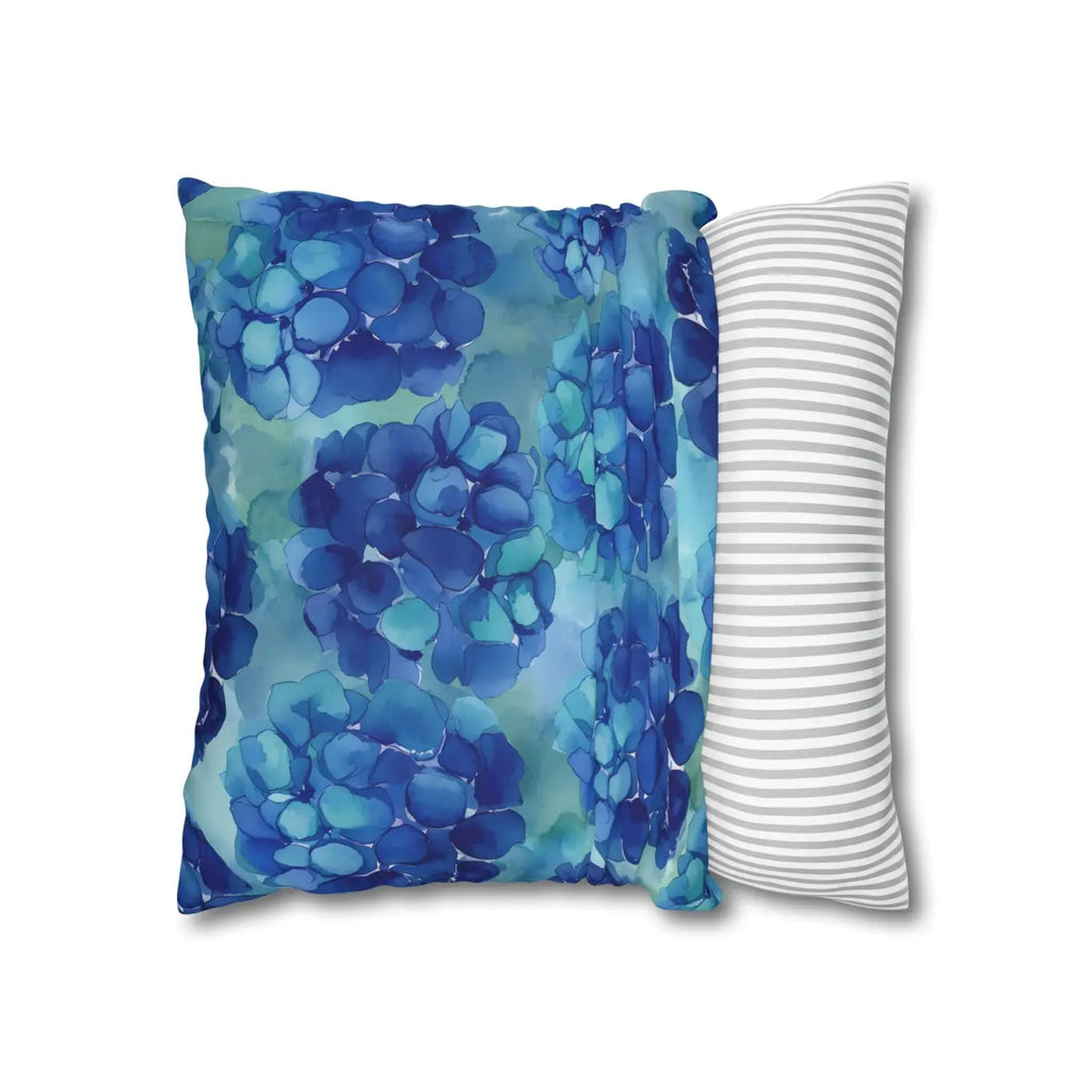 Blue Hydrangea Square Pillowcase - Coastal Serenity Decor - DipaliZ
