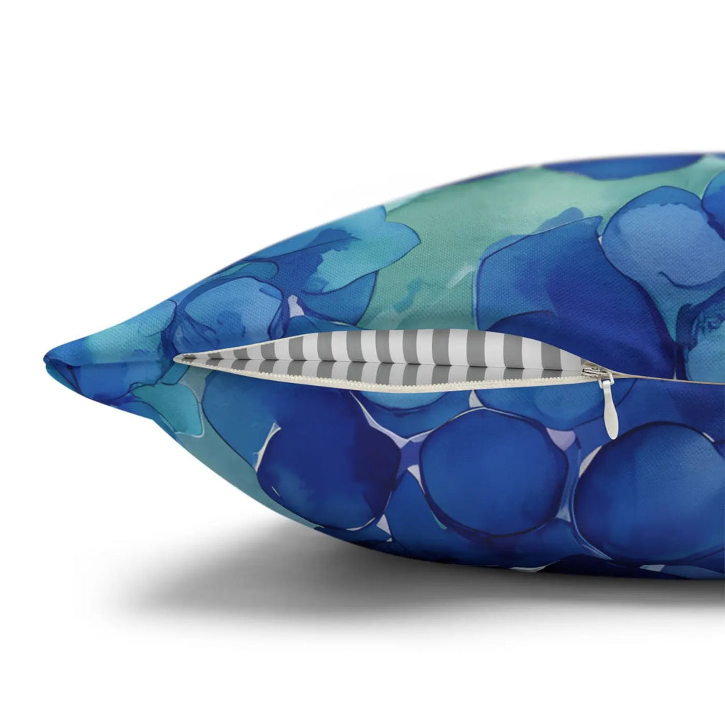 Blue Hydrangea Square Pillowcase - Coastal Serenity Decor - DipaliZ