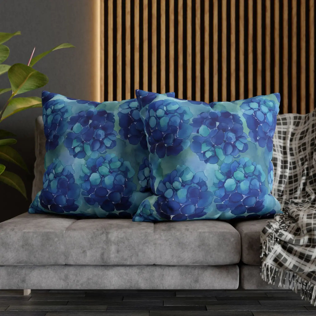 Blue Hydrangea Square Pillowcase - Coastal Serenity Decor - DipaliZ