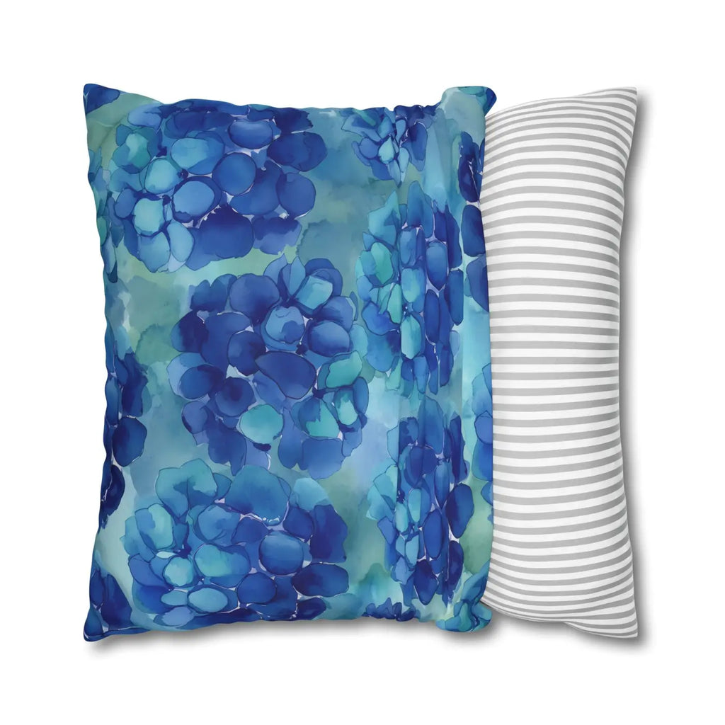Blue Hydrangea Square Pillowcase - Coastal Serenity Decor - DipaliZ