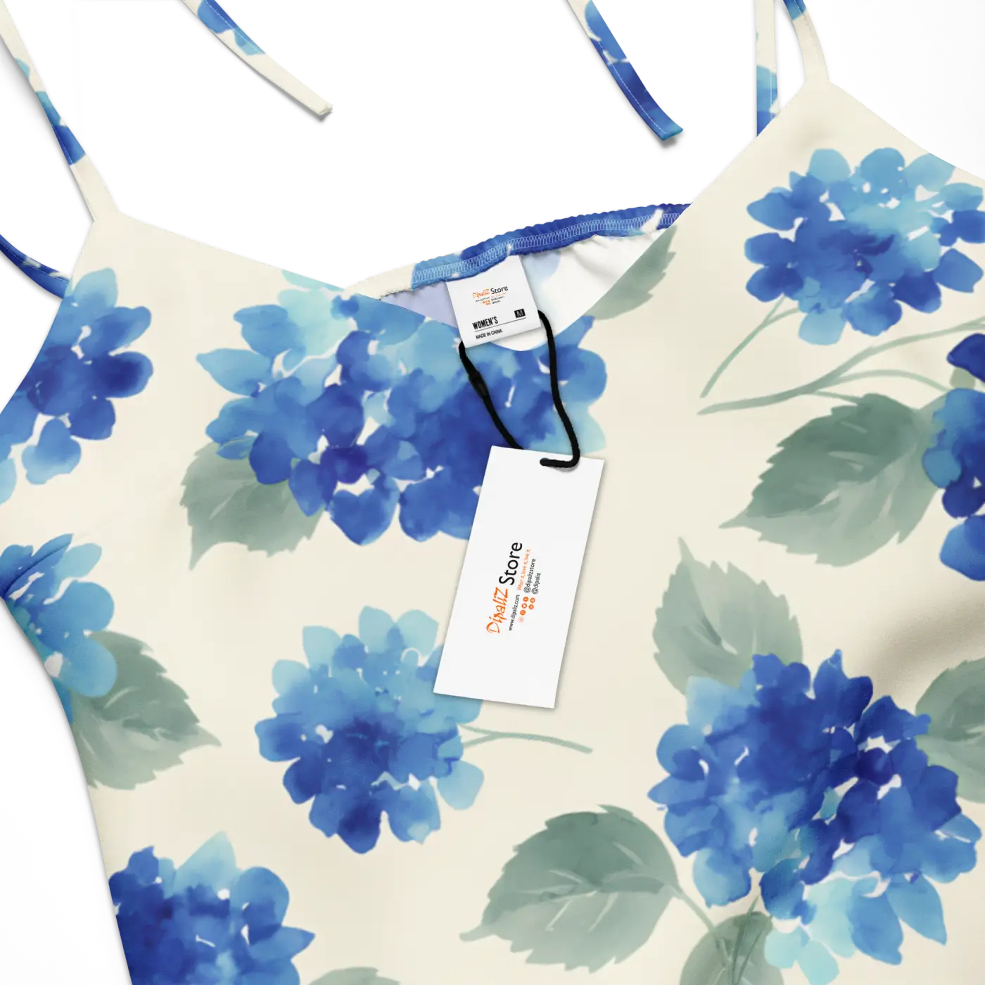 Blue Hydrangea Midi Dress - Built-In Bra and Tie Straps - DipaliZ