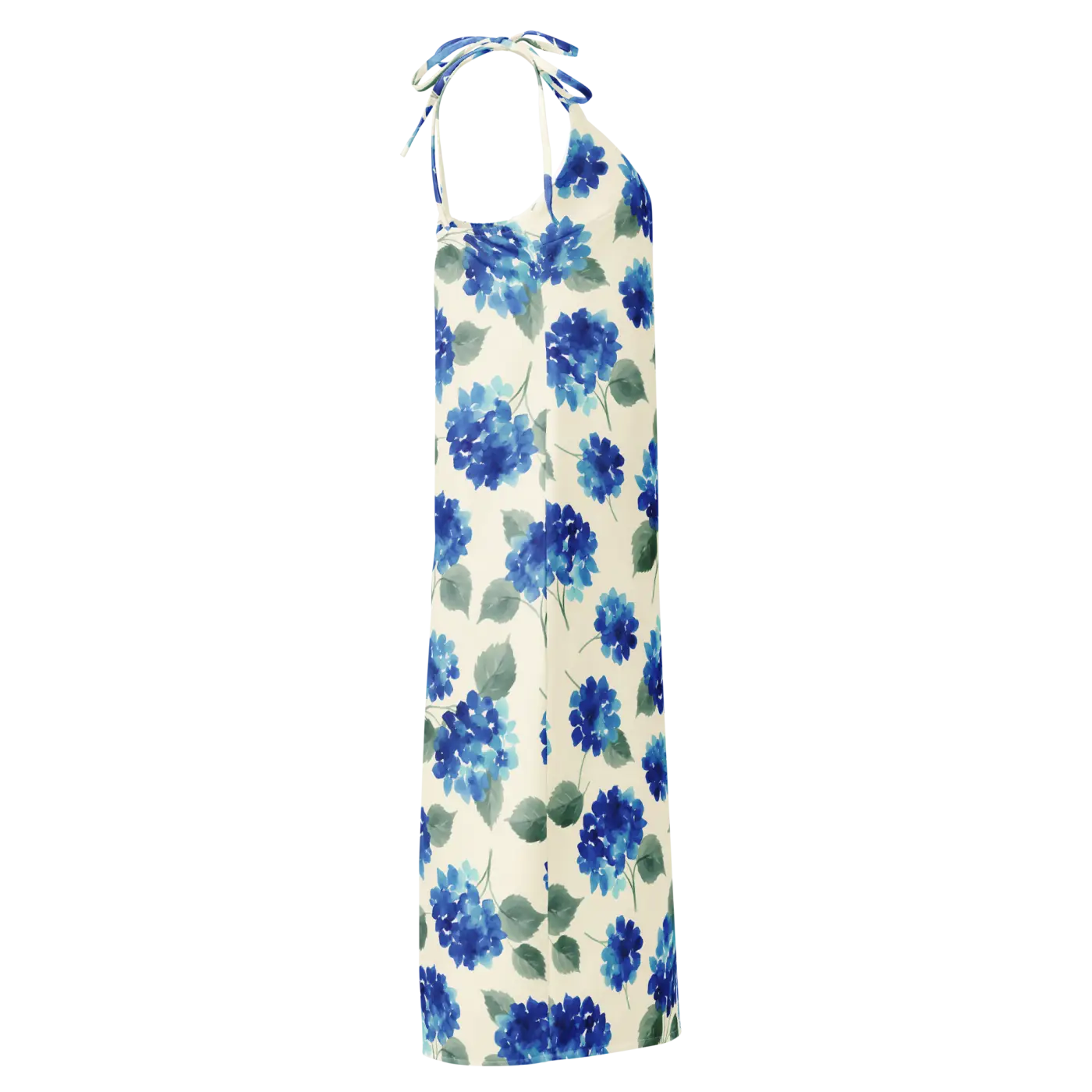Blue Hydrangea Midi Dress - Built-In Bra and Tie Straps - DipaliZ