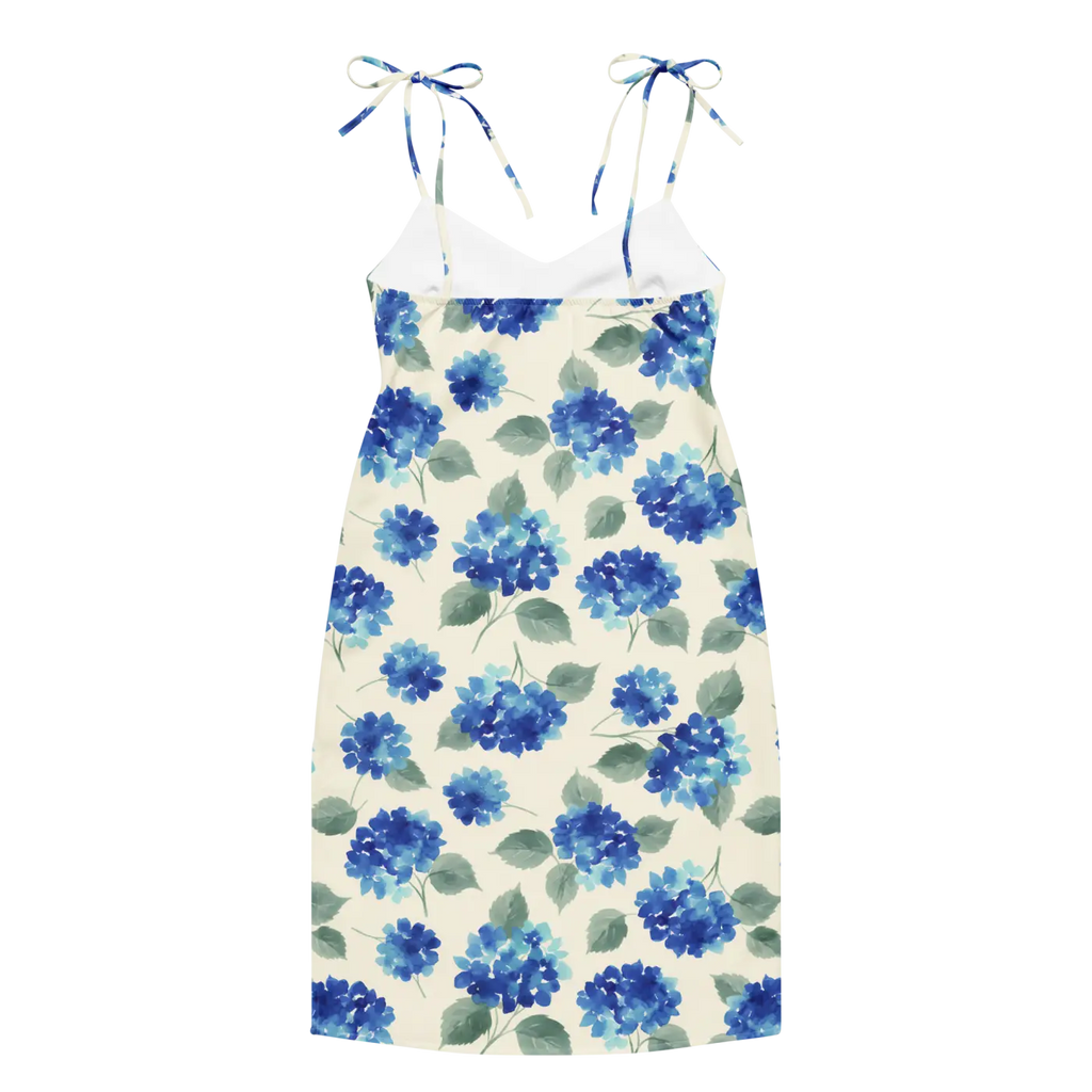 Blue Hydrangea Midi Dress - Built-In Bra and Tie Straps - DipaliZ