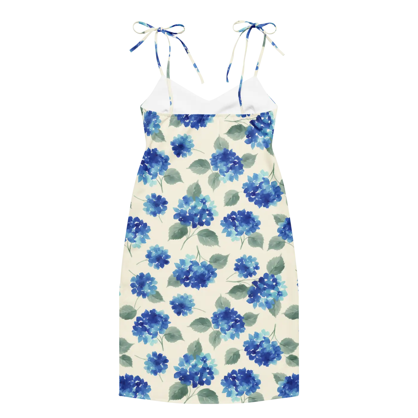 Blue Hydrangea Midi Dress - Built-In Bra and Tie Straps - DipaliZ