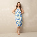 Blue Hydrangea Midi Dress - Built-In Bra and Tie Straps - DipaliZ