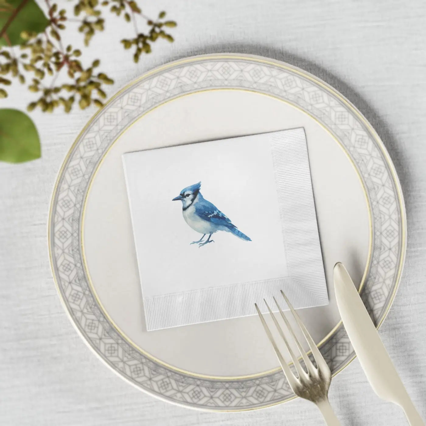 Premium Blue Jay Party Napkins - Elegant White Coined - DipaliZ