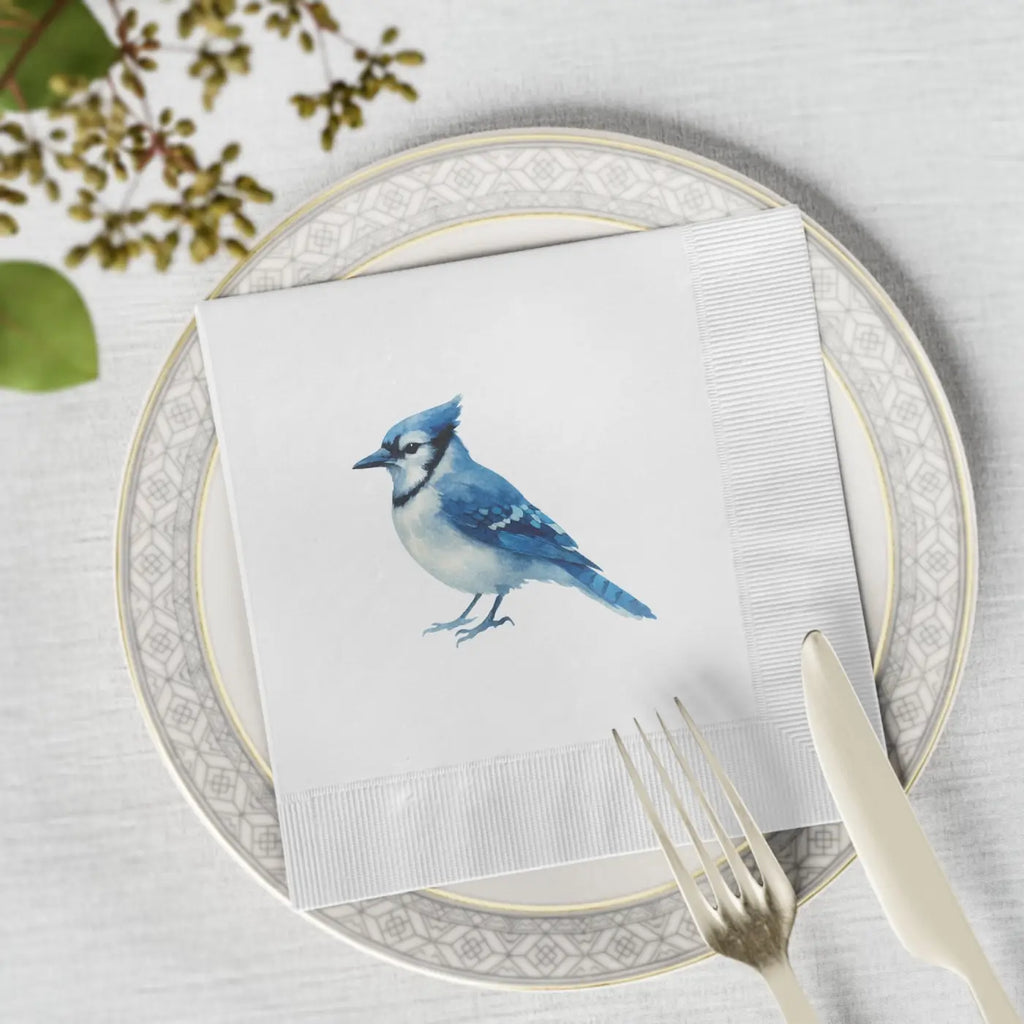 Premium Blue Jay Party Napkins - Elegant White Coined - DipaliZ