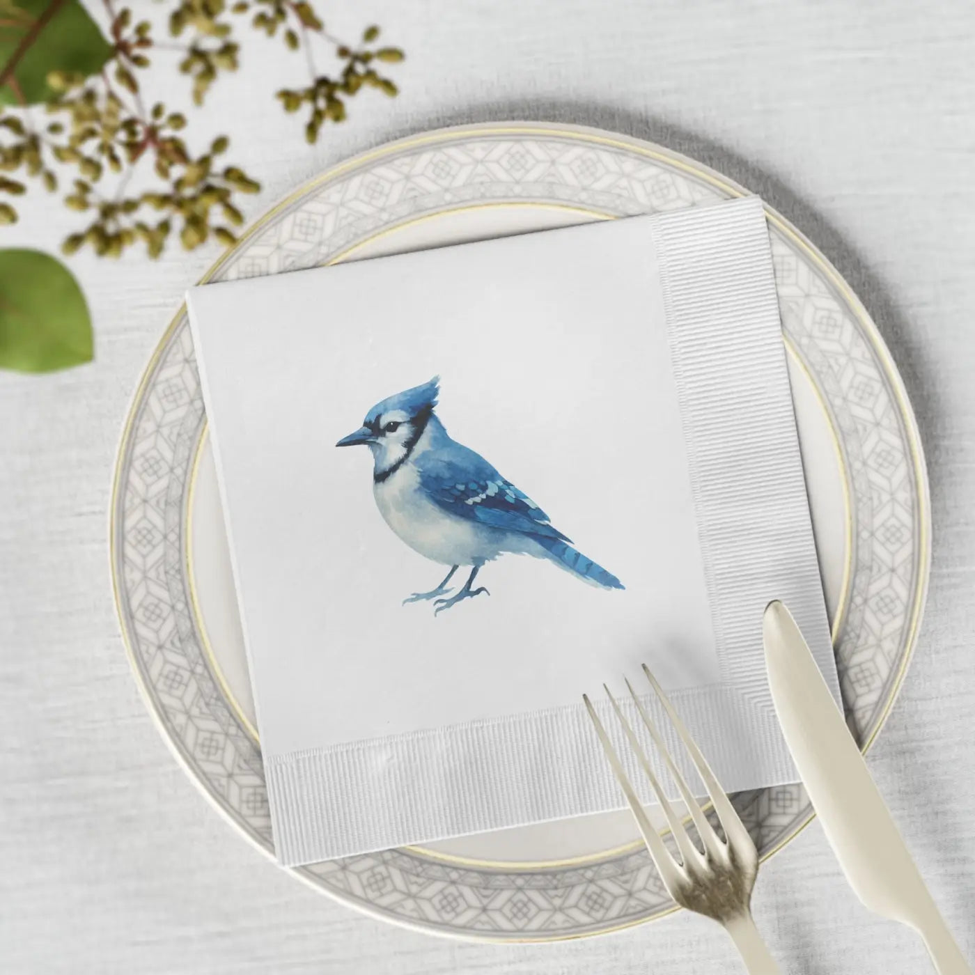 Premium Blue Jay Party Napkins - Elegant White Coined - DipaliZ