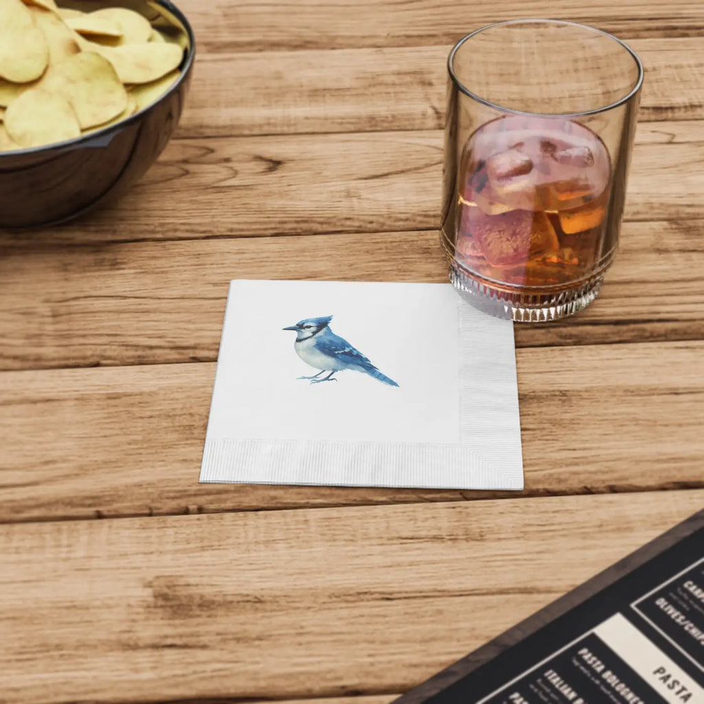 Premium Blue Jay Party Napkins - Elegant White Coined - DipaliZ
