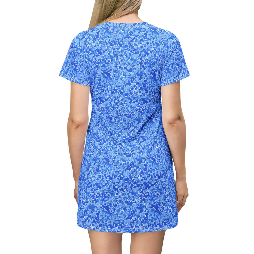 Blue Mosaic T-Shirt Dress - Casual Summer Beachwear - DipaliZ