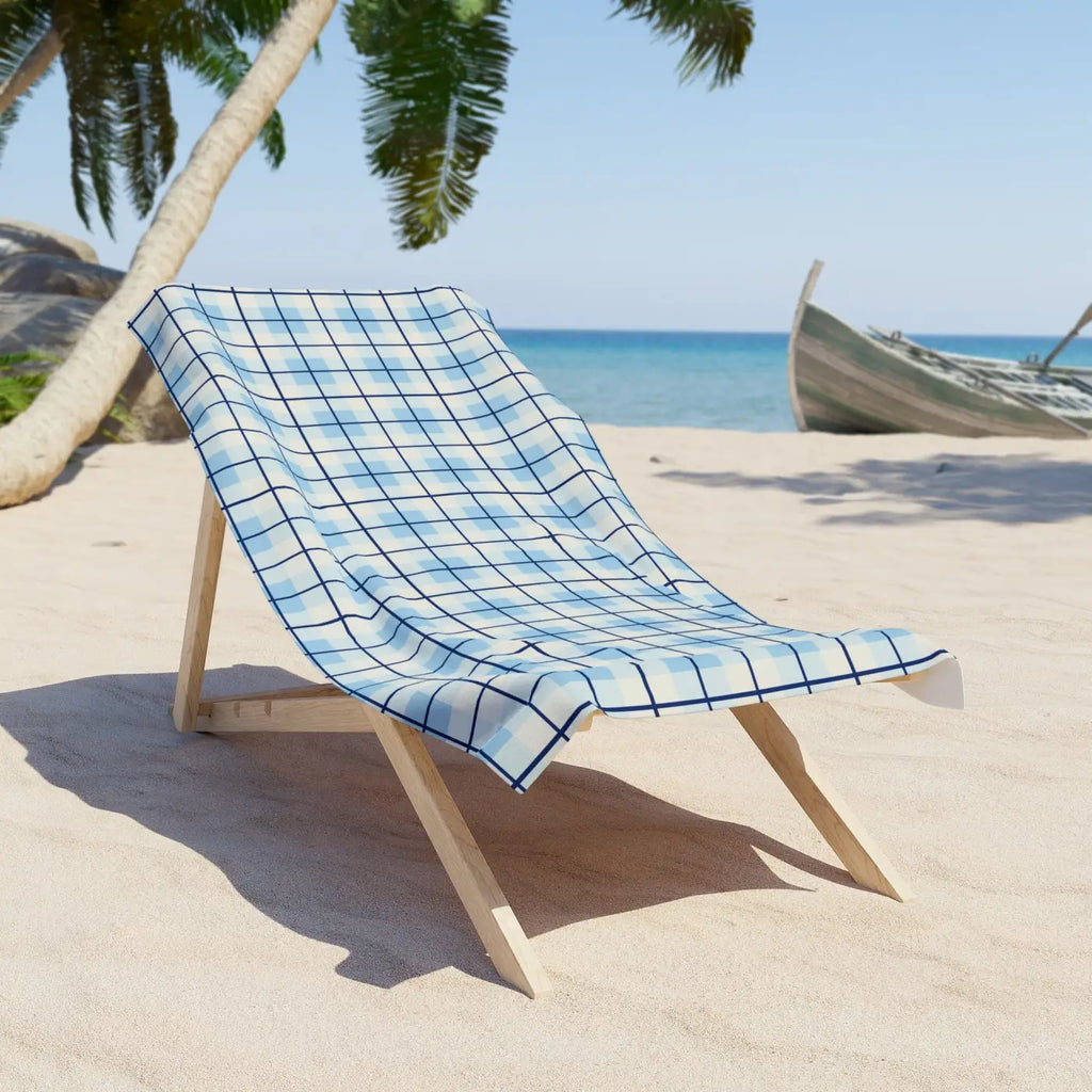 Blue Plaid Beach Towel - Cotton Loop Backing - DipaliZ