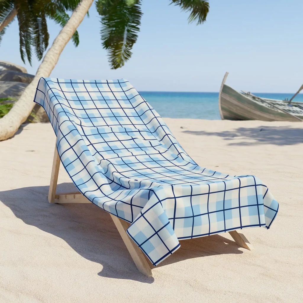 Blue Plaid Beach Towel - Cotton Loop Backing - DipaliZ