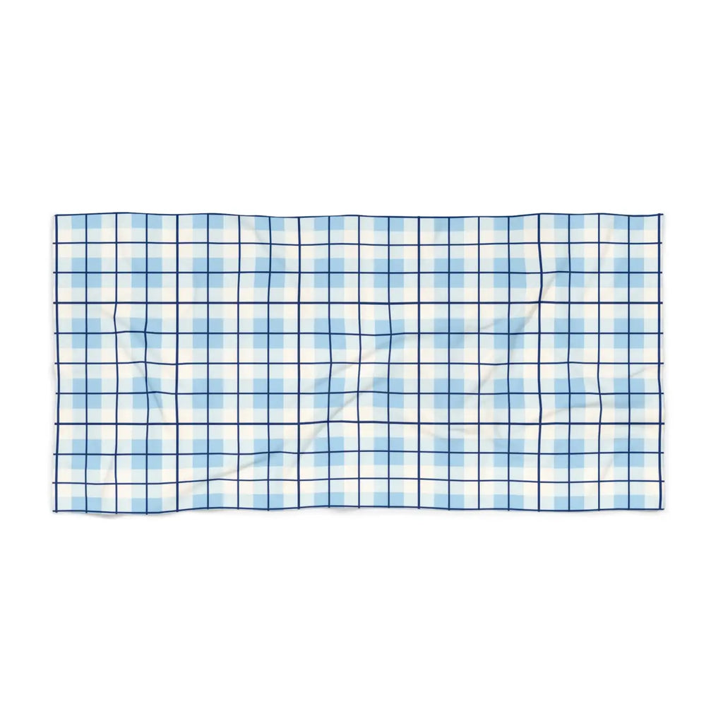 Blue Plaid Beach Towel - Cotton Loop Backing - DipaliZ