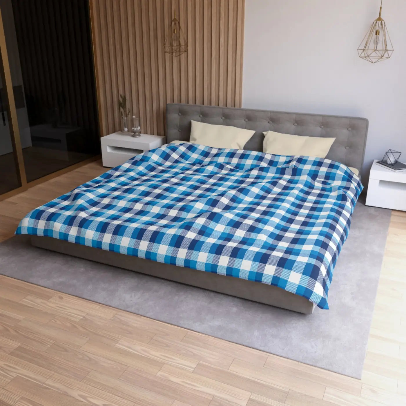 Blue Plaid Microfiber Duvet Cover - Cozy Brushed Bedding - DipaliZ