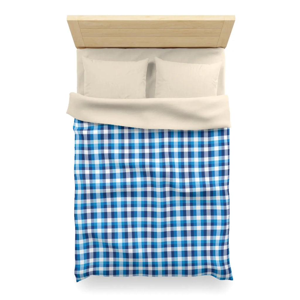 Blue Plaid Microfiber Duvet Cover - Cozy Brushed Bedding - DipaliZ