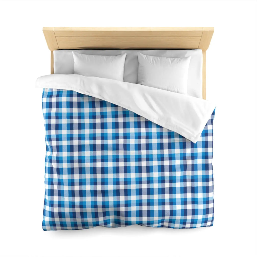 Blue Plaid Microfiber Duvet Cover - Cozy Brushed Bedding - DipaliZ
