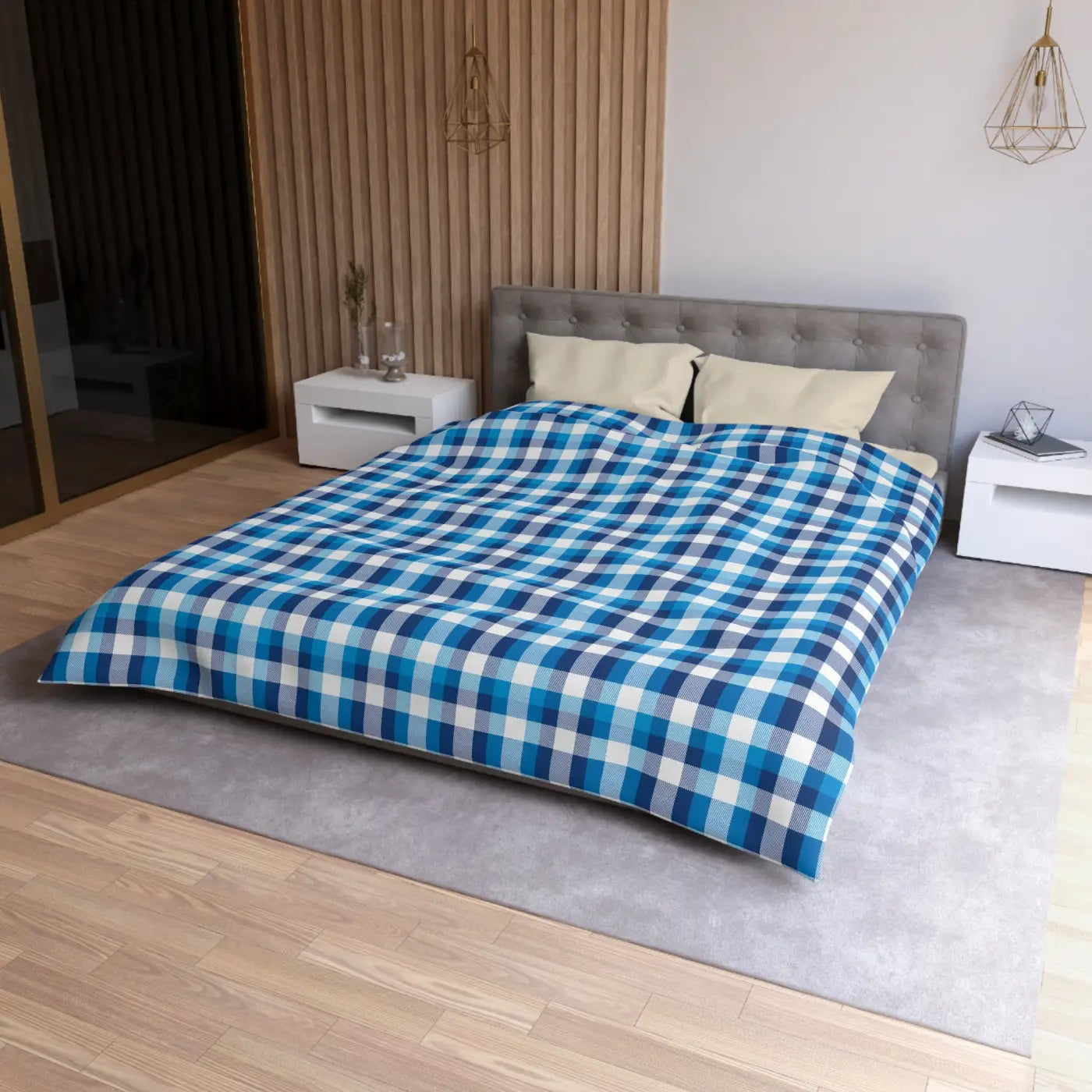 Blue Plaid Microfiber Duvet Cover - Cozy Brushed Bedding - DipaliZ