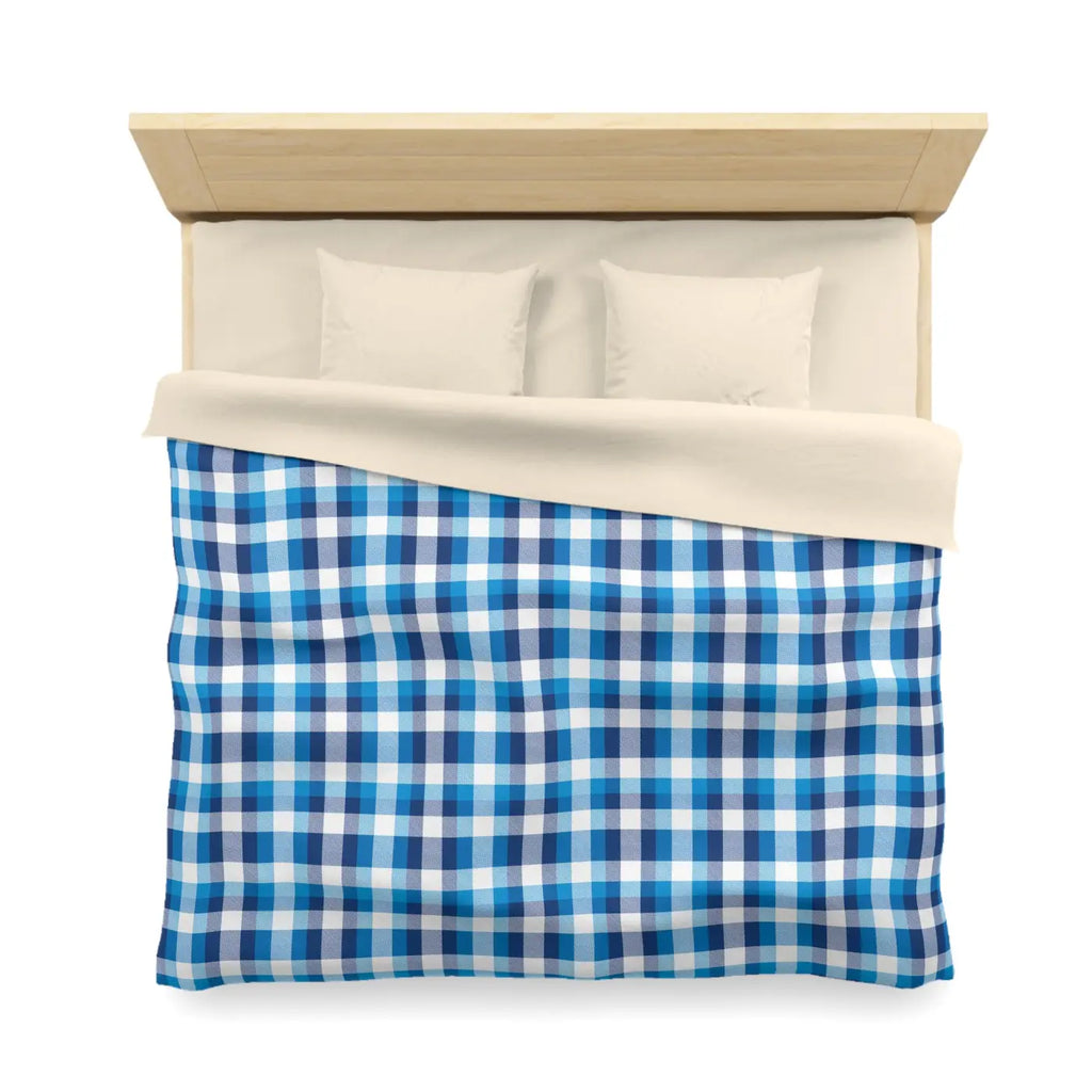 Blue Plaid Microfiber Duvet Cover - Cozy Brushed Bedding - DipaliZ