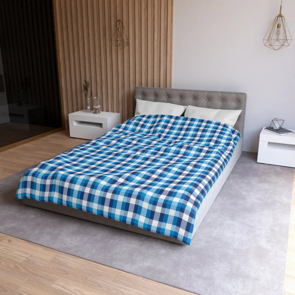 Blue Plaid Microfiber Duvet Cover - Cozy Brushed Bedding - DipaliZ