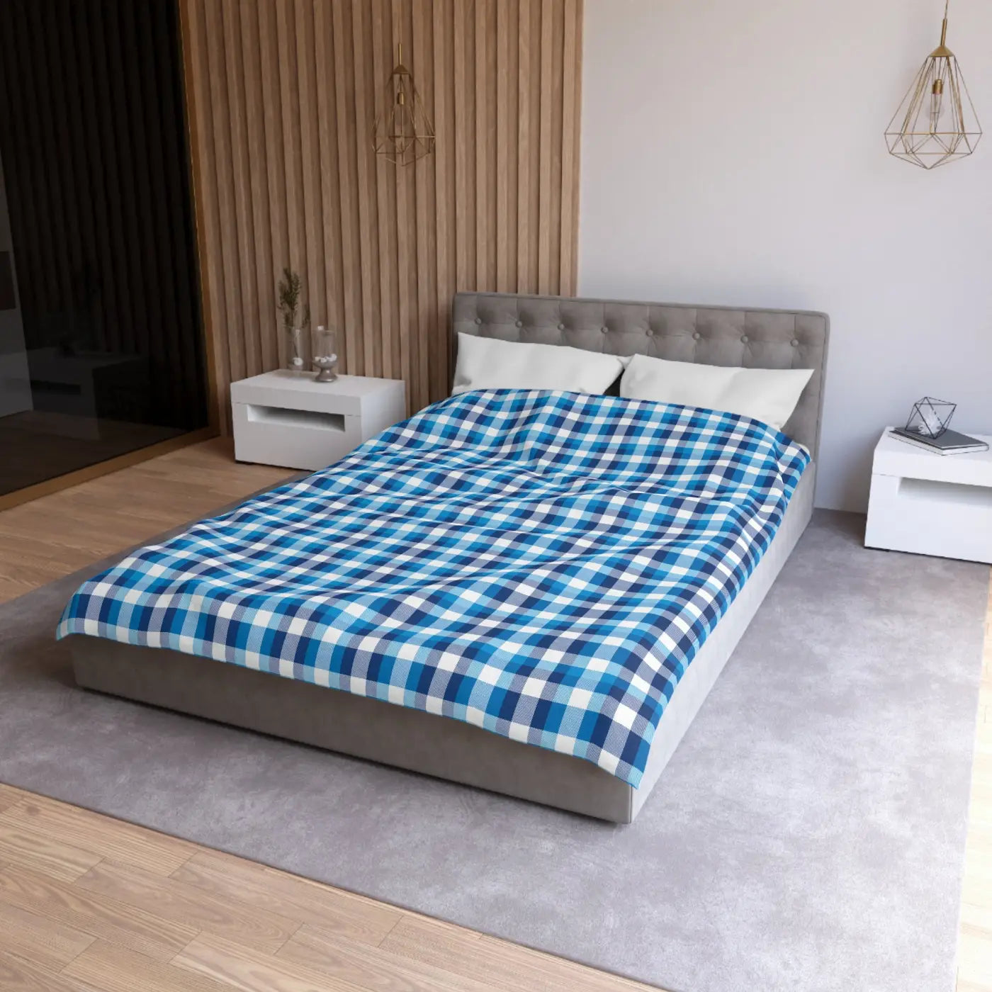 Blue Plaid Microfiber Duvet Cover - Cozy Brushed Bedding - DipaliZ