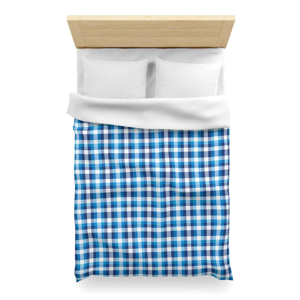 Blue Plaid Microfiber Duvet Cover - Cozy Brushed Bedding - DipaliZ
