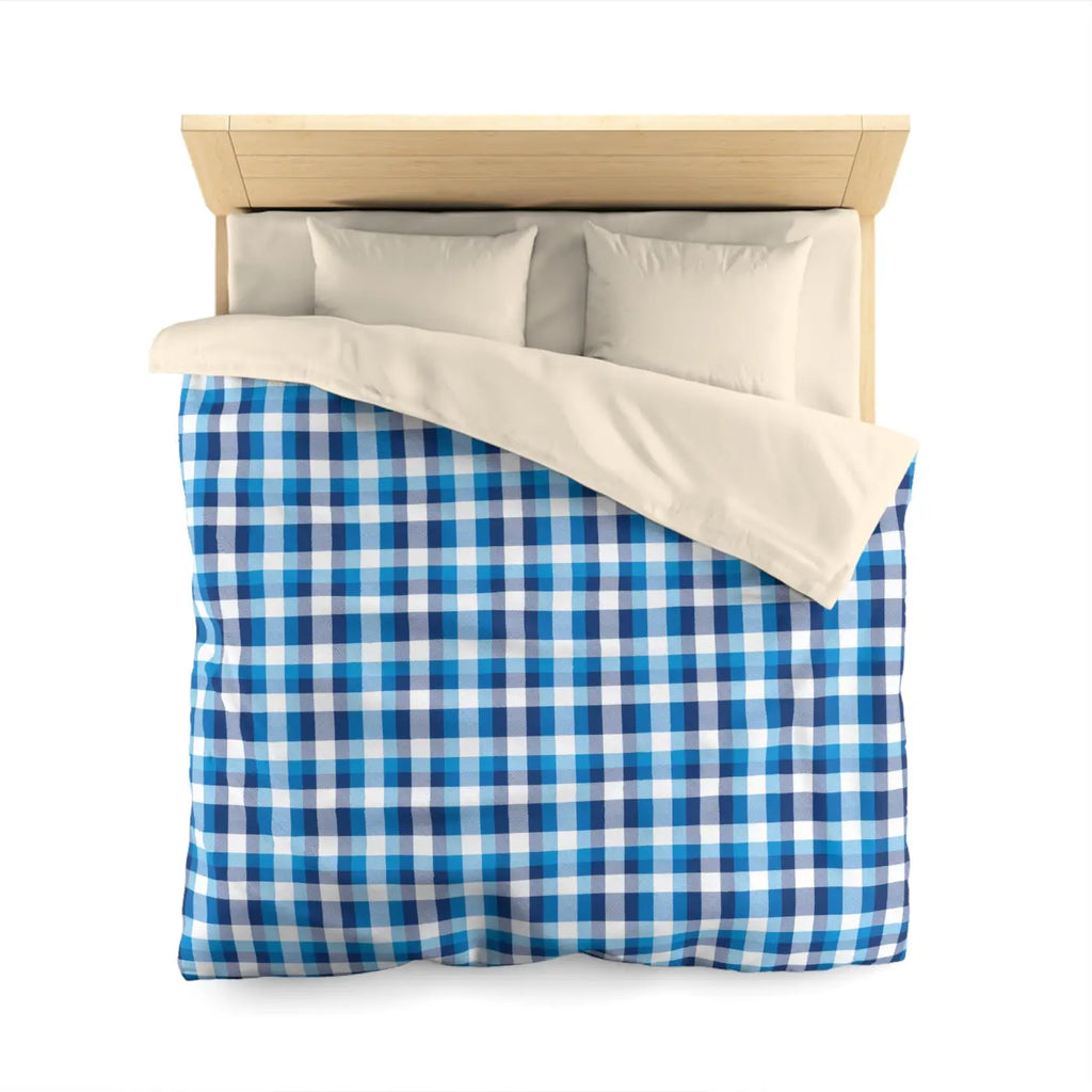 Blue Plaid Microfiber Duvet Cover - Cozy Brushed Bedding - DipaliZ