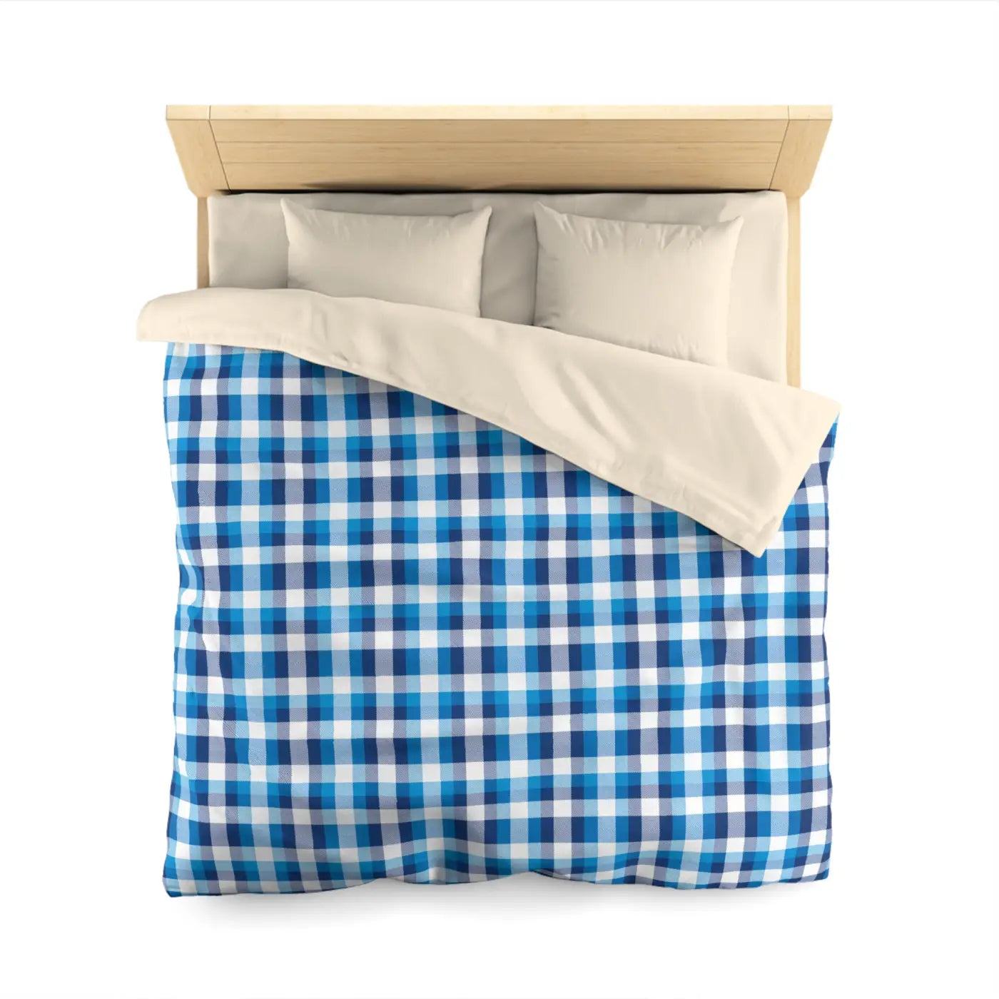Blue Plaid Microfiber Duvet Cover - Cozy Brushed Bedding - DipaliZ