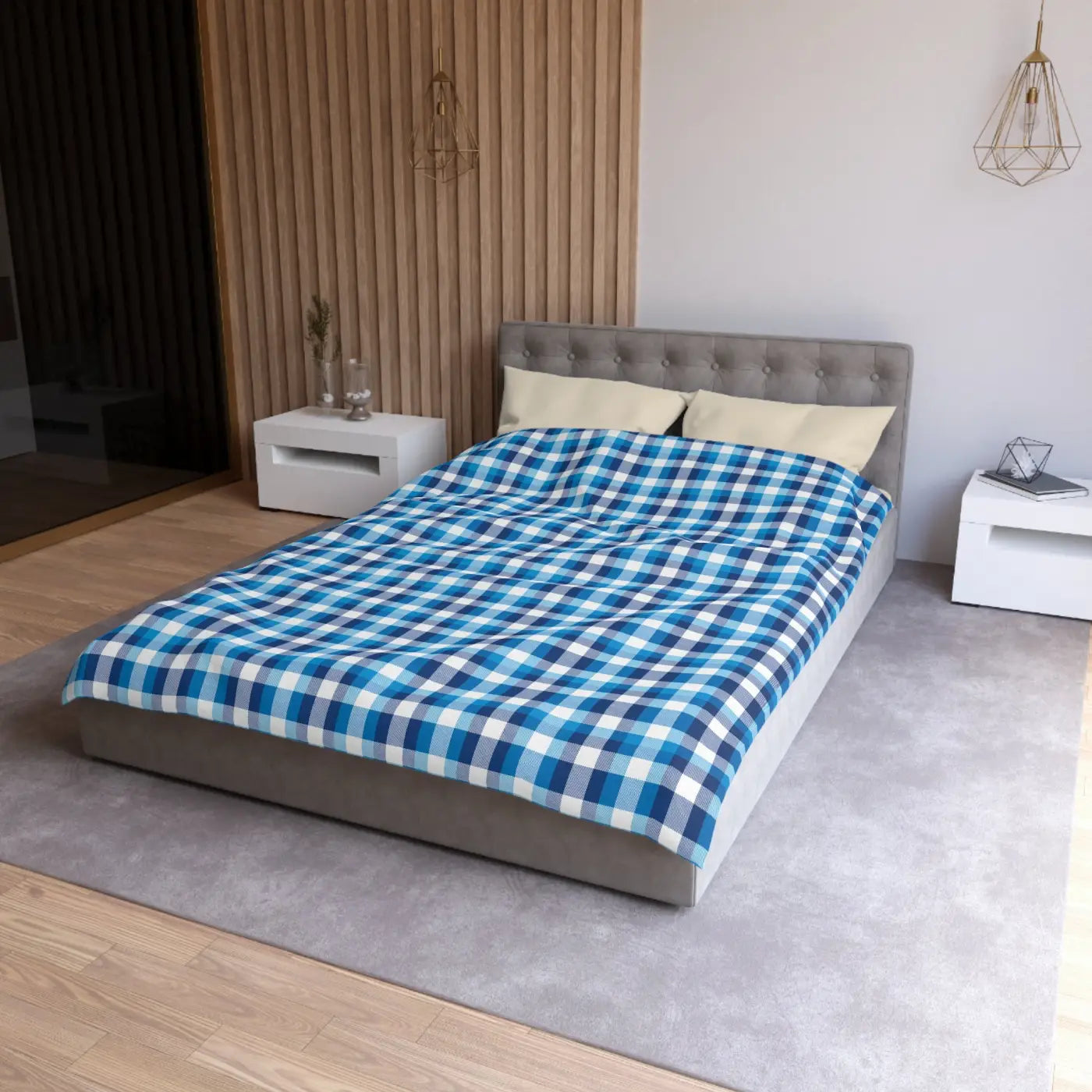 Blue Plaid Microfiber Duvet Cover - Cozy Brushed Bedding - DipaliZ