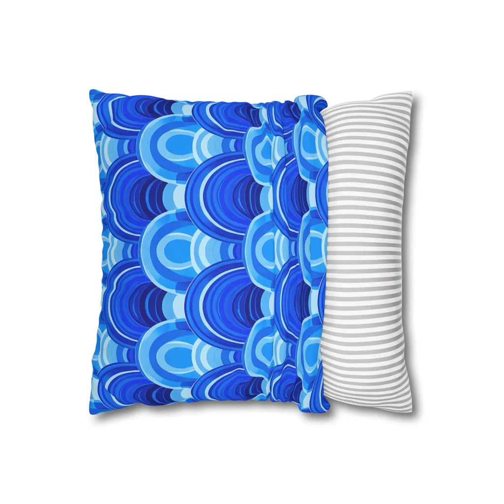 Blue Retro Wave Square Poly Canvas Cushion Cover - DipaliZ