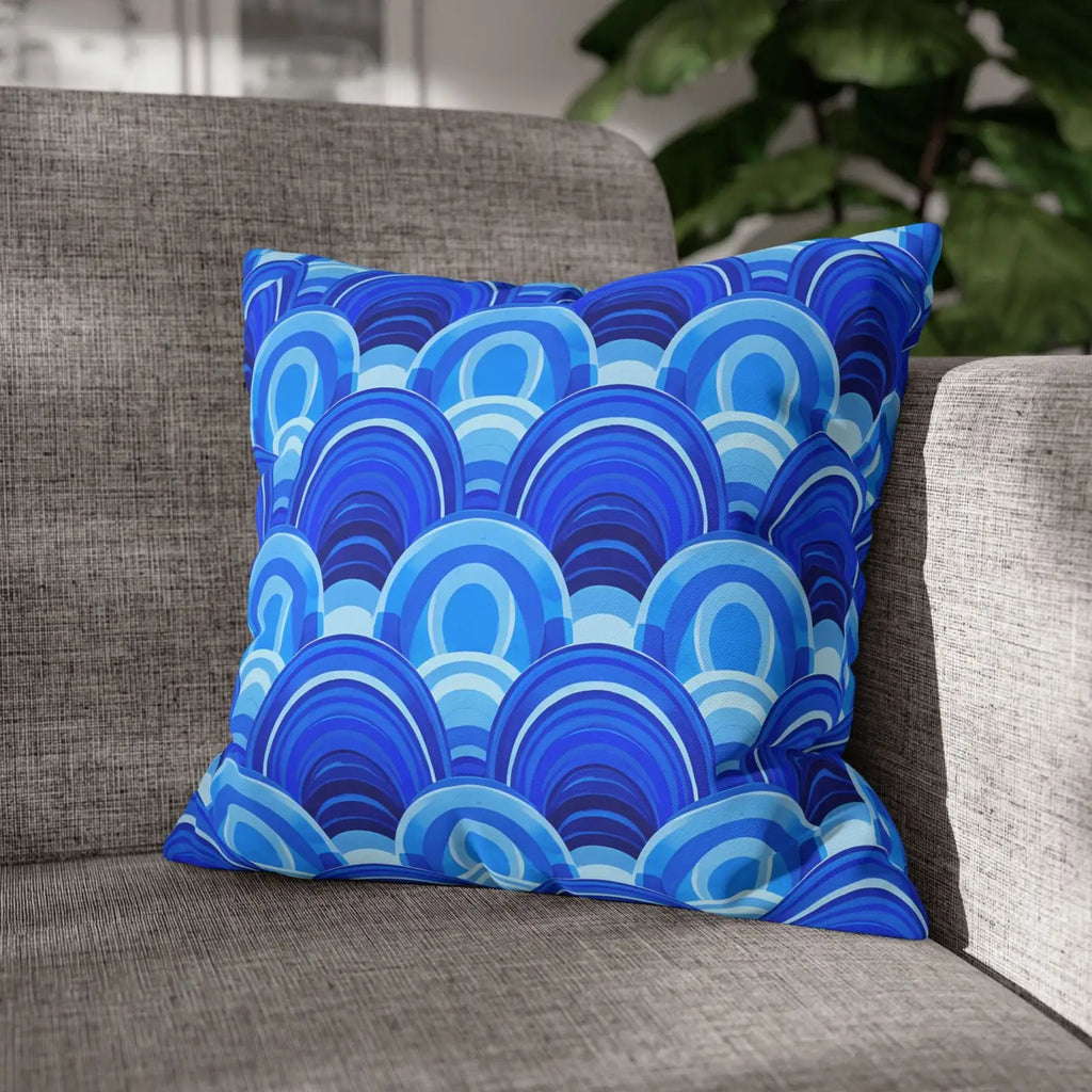 Blue Retro Wave Square Poly Canvas Cushion Cover - DipaliZ
