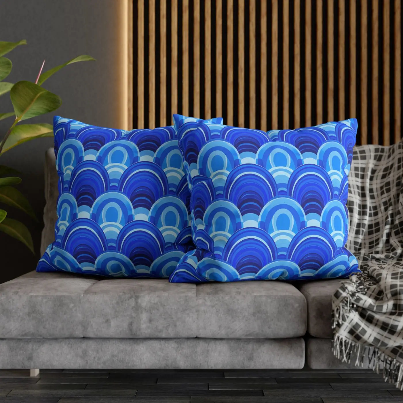 Blue Retro Wave Square Poly Canvas Cushion Cover - DipaliZ