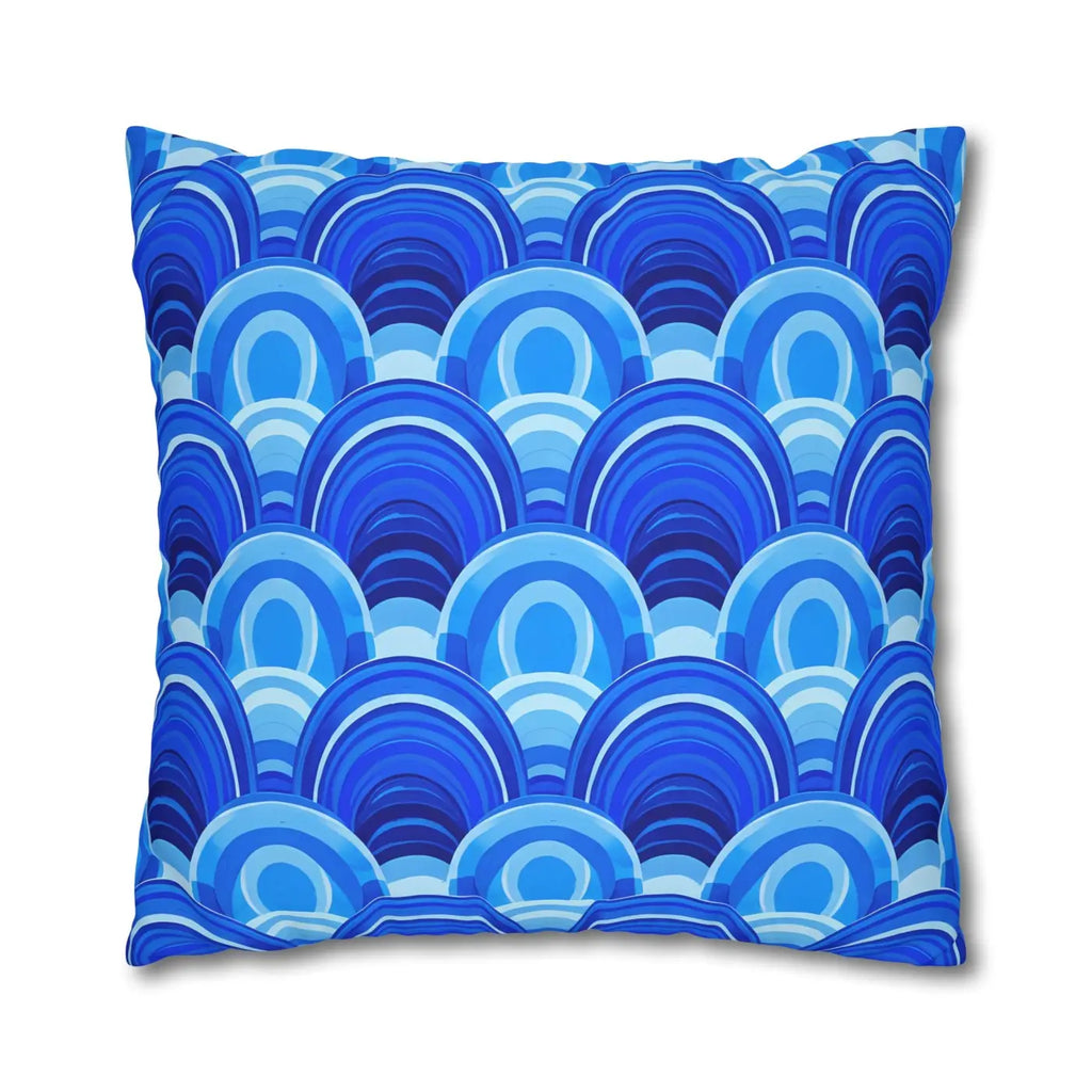 Blue Retro Wave Square Poly Canvas Cushion Cover - DipaliZ