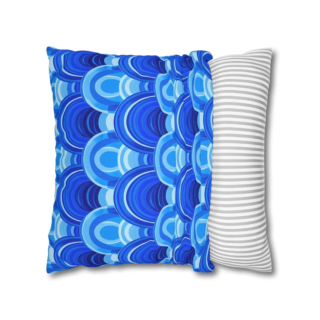 Blue Retro Wave Square Poly Canvas Cushion Cover - DipaliZ