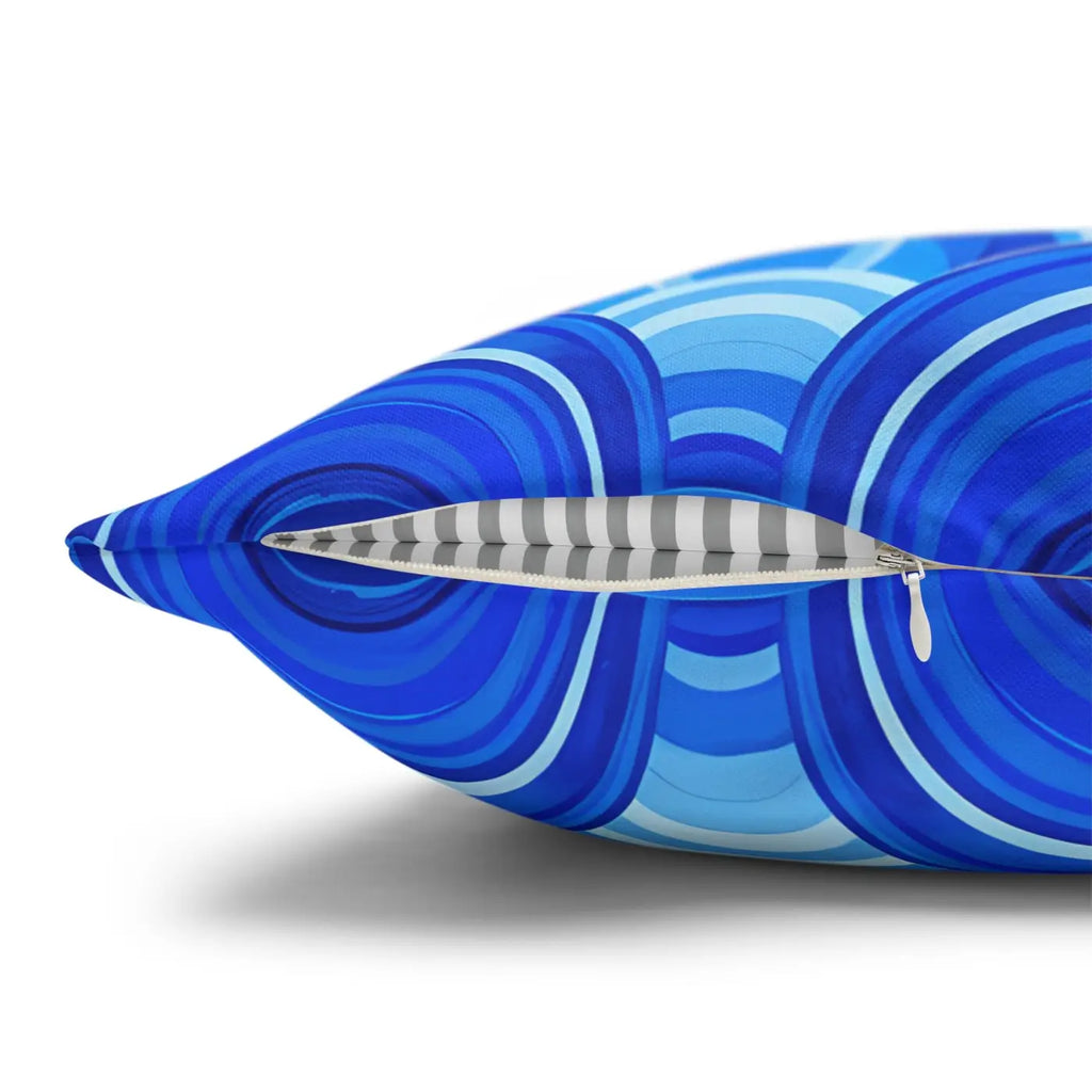 Blue Retro Wave Square Poly Canvas Cushion Cover - DipaliZ
