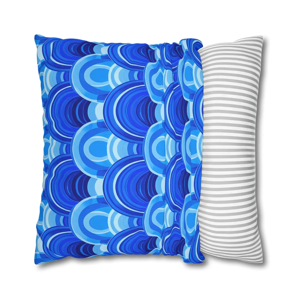 Blue Retro Wave Square Poly Canvas Cushion Cover - DipaliZ