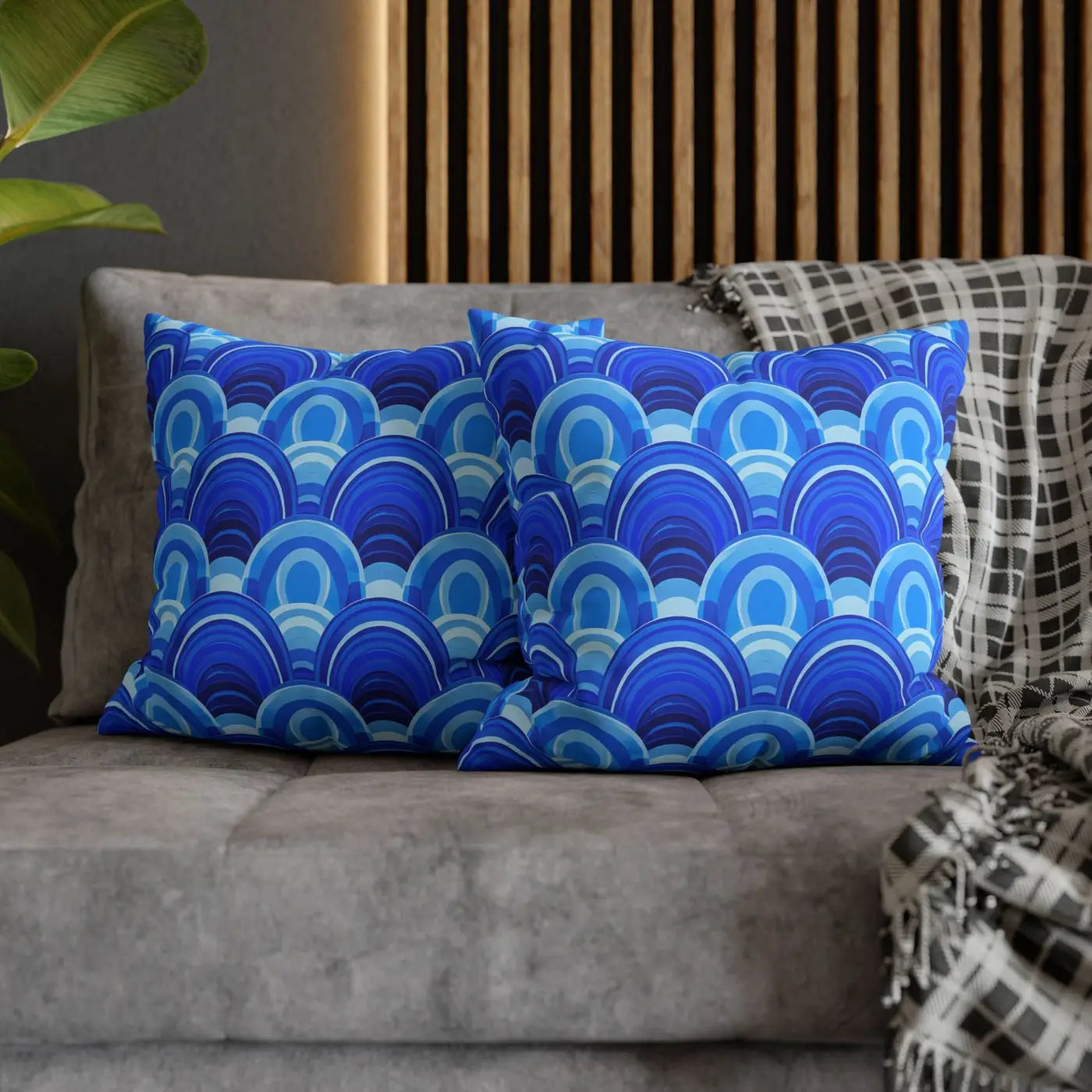 Blue Retro Wave Square Poly Canvas Cushion Cover - DipaliZ