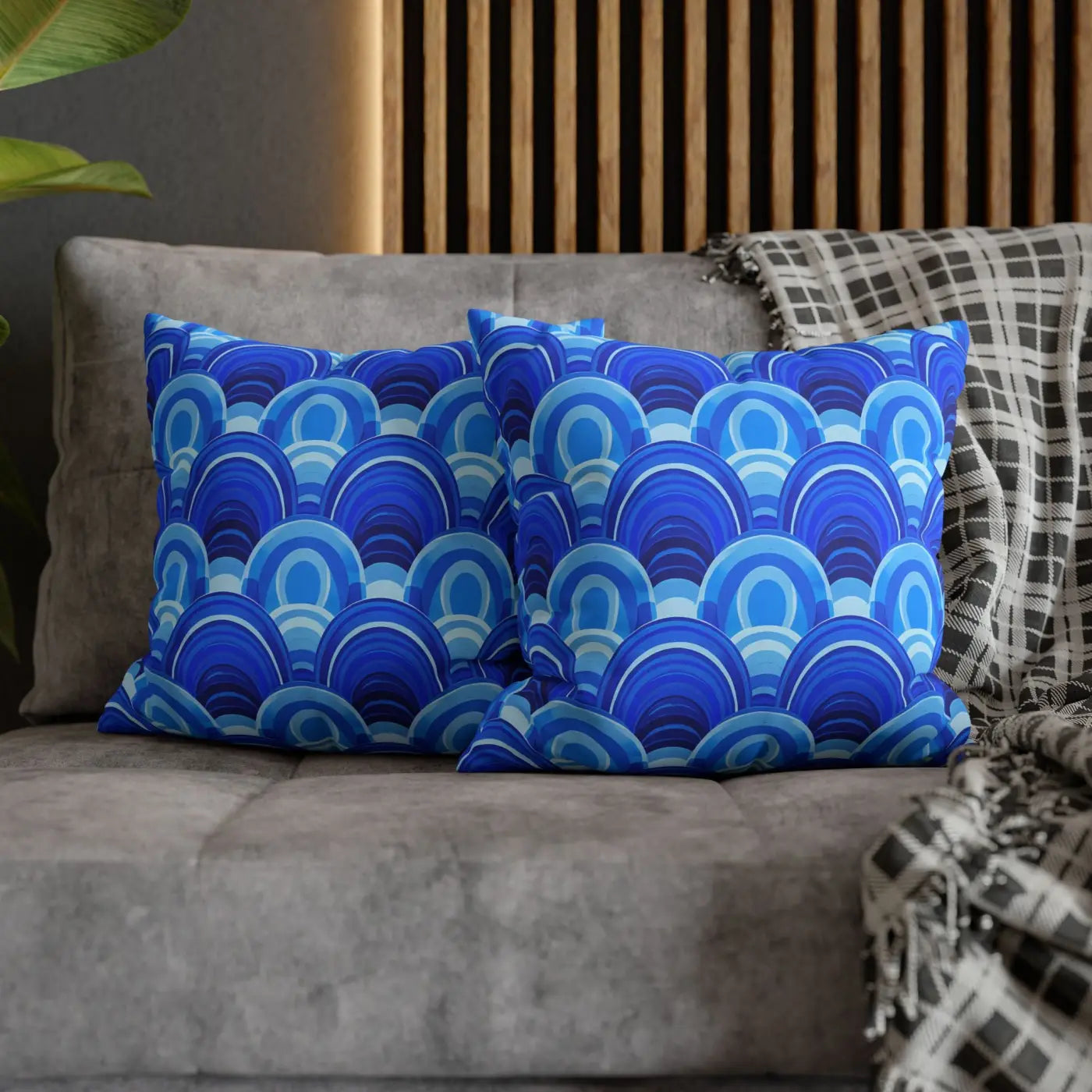 Blue Retro Wave Square Poly Canvas Cushion Cover - DipaliZ