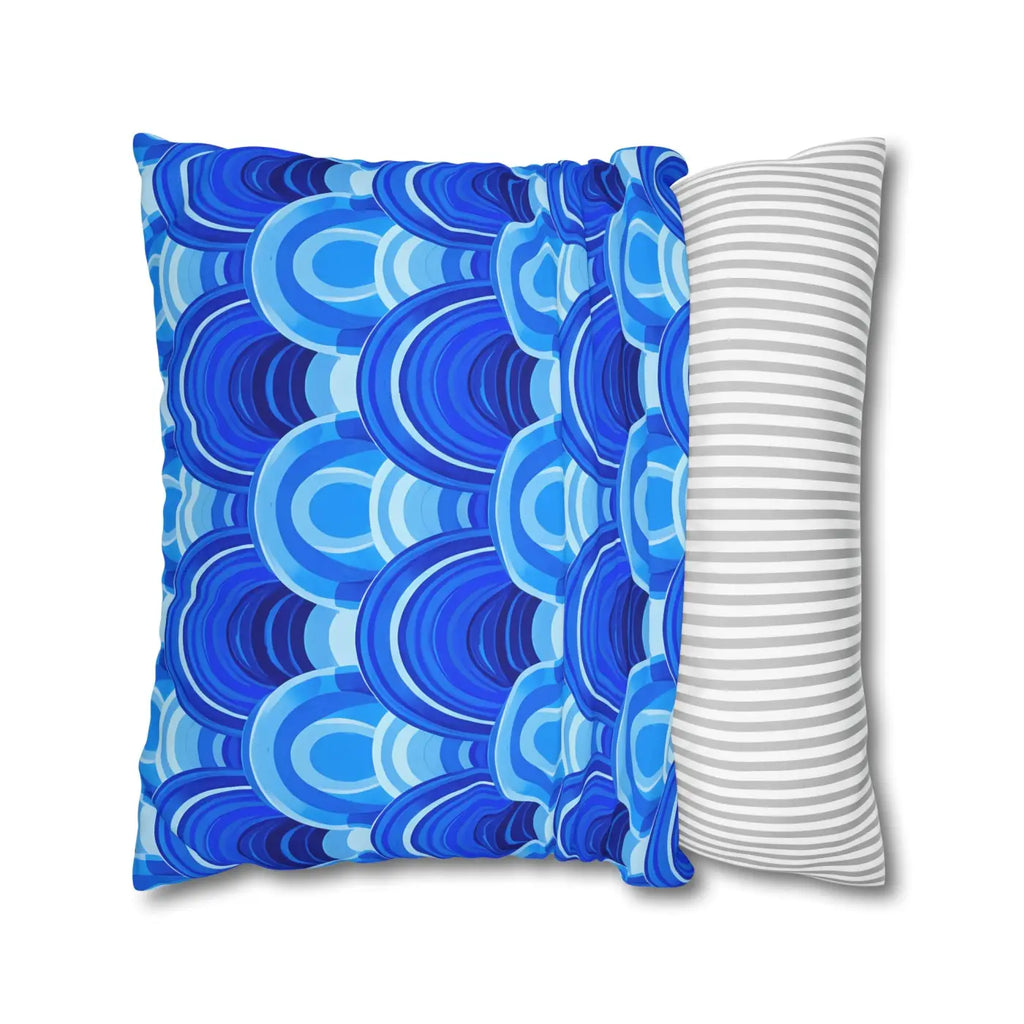 Blue Retro Wave Square Poly Canvas Cushion Cover - DipaliZ