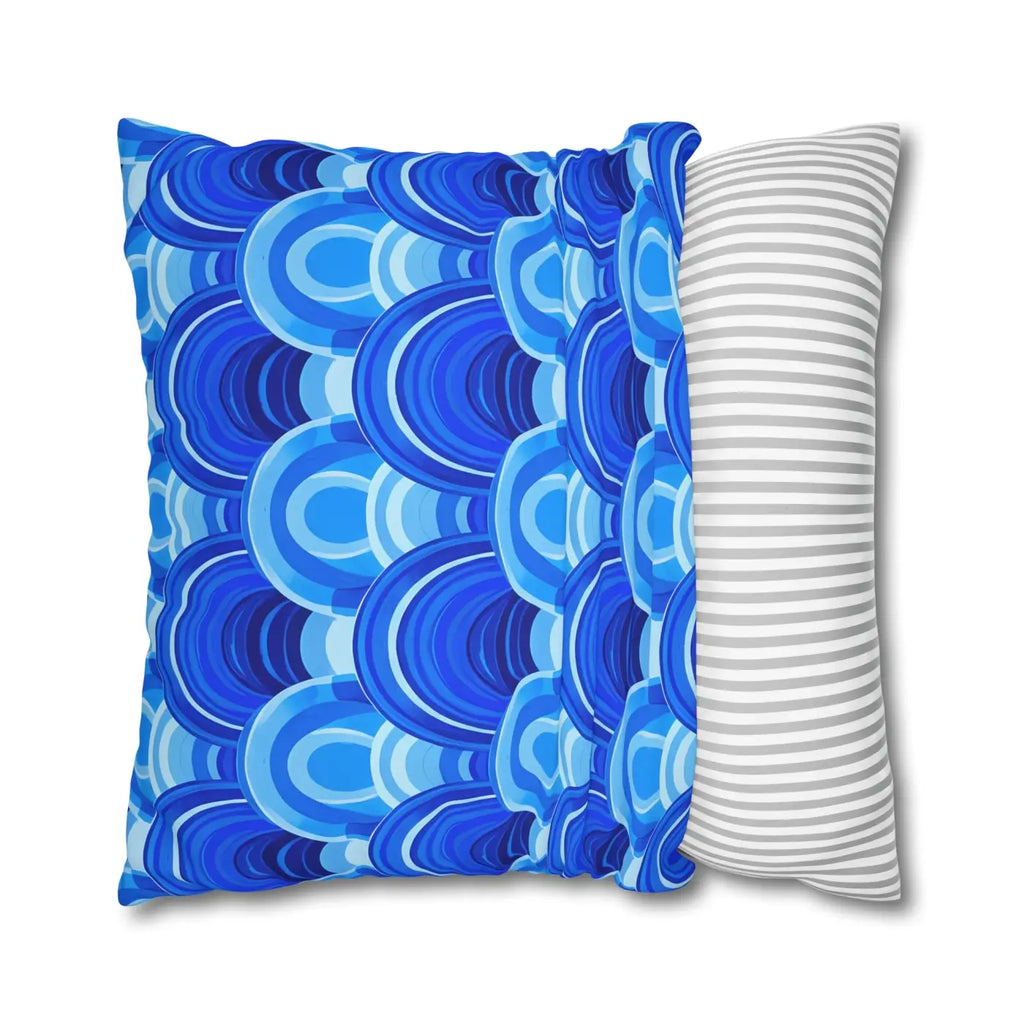 Blue Retro Wave Square Poly Canvas Cushion Cover - DipaliZ