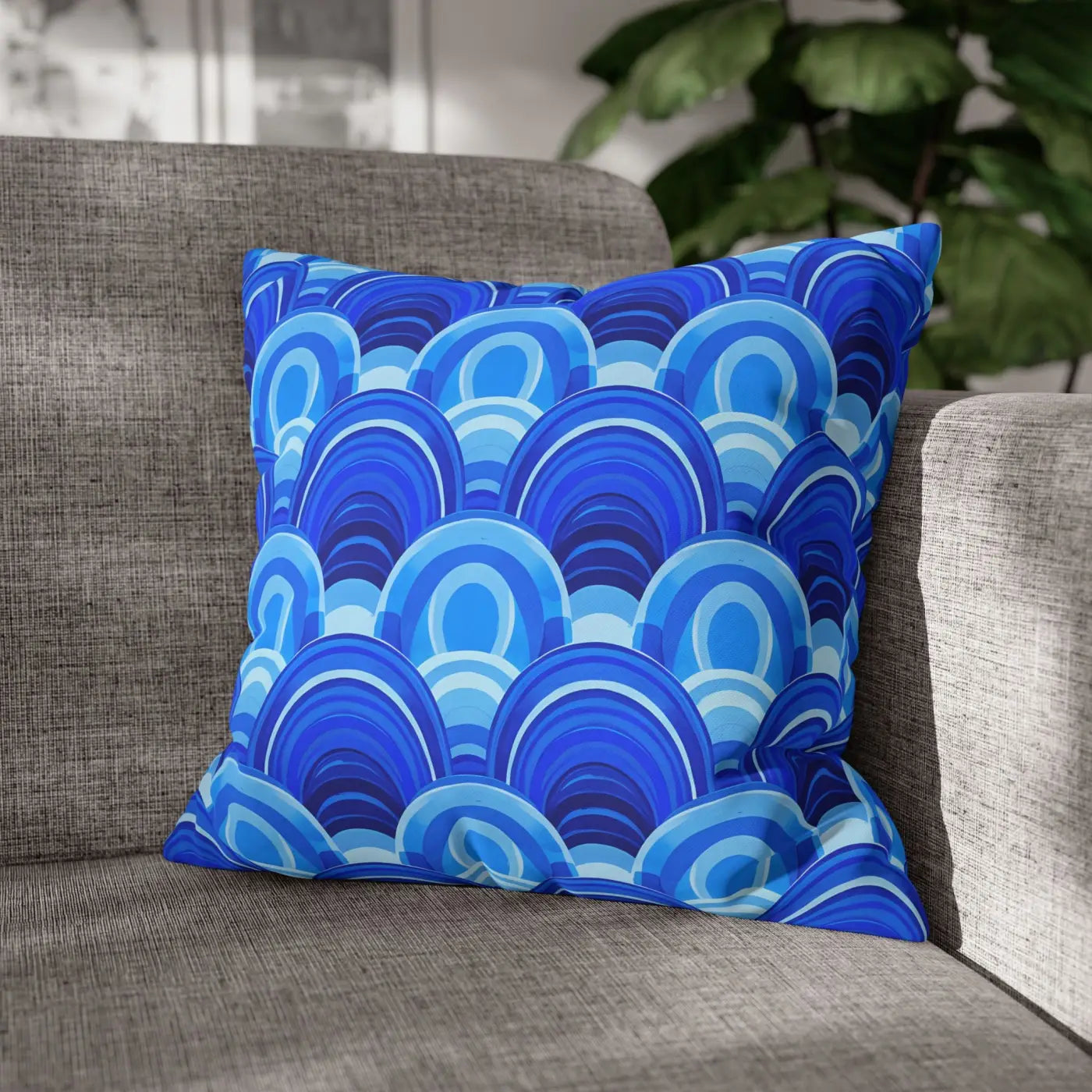 Blue Retro Wave Square Poly Canvas Cushion Cover - DipaliZ