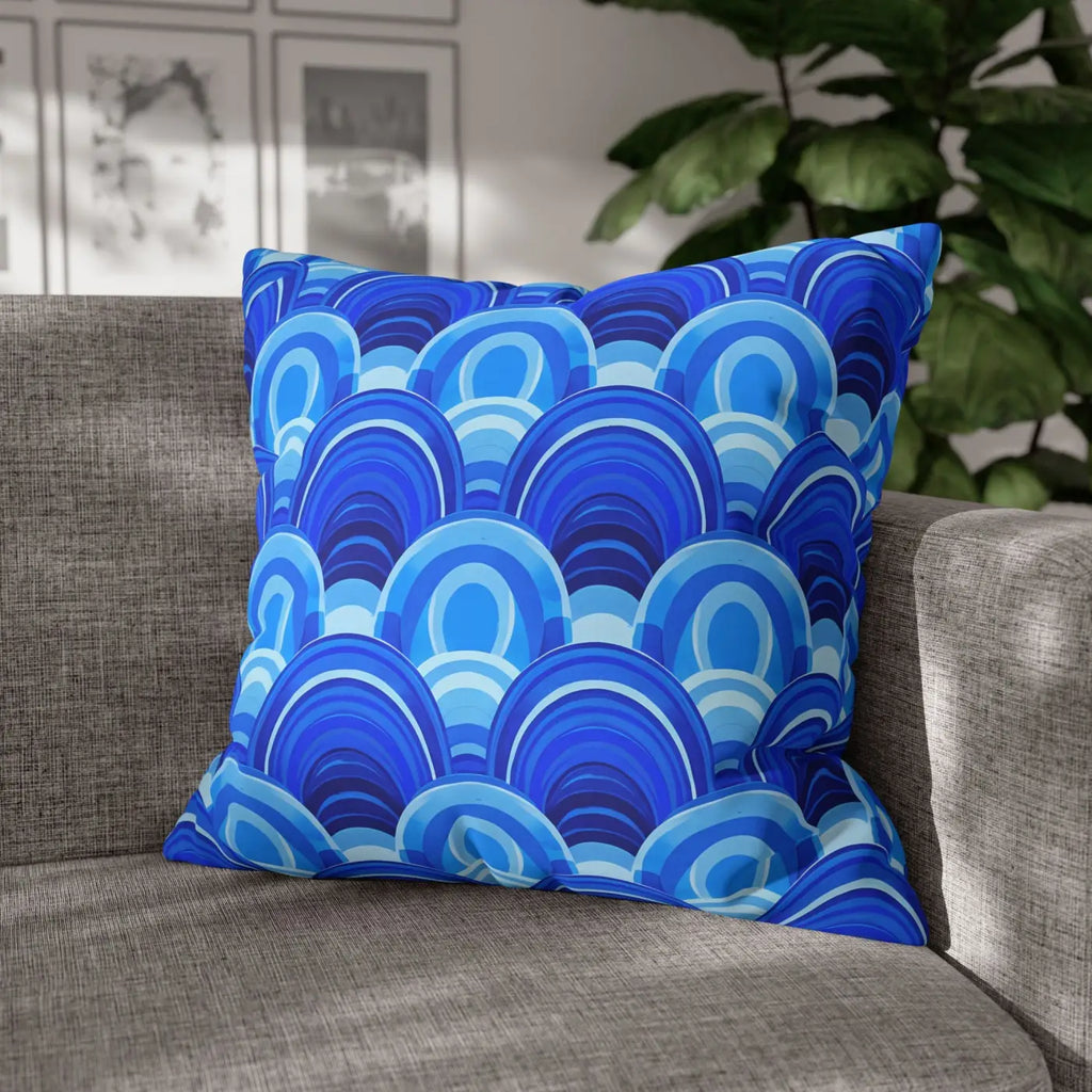 Blue Retro Wave Square Poly Canvas Cushion Cover - DipaliZ