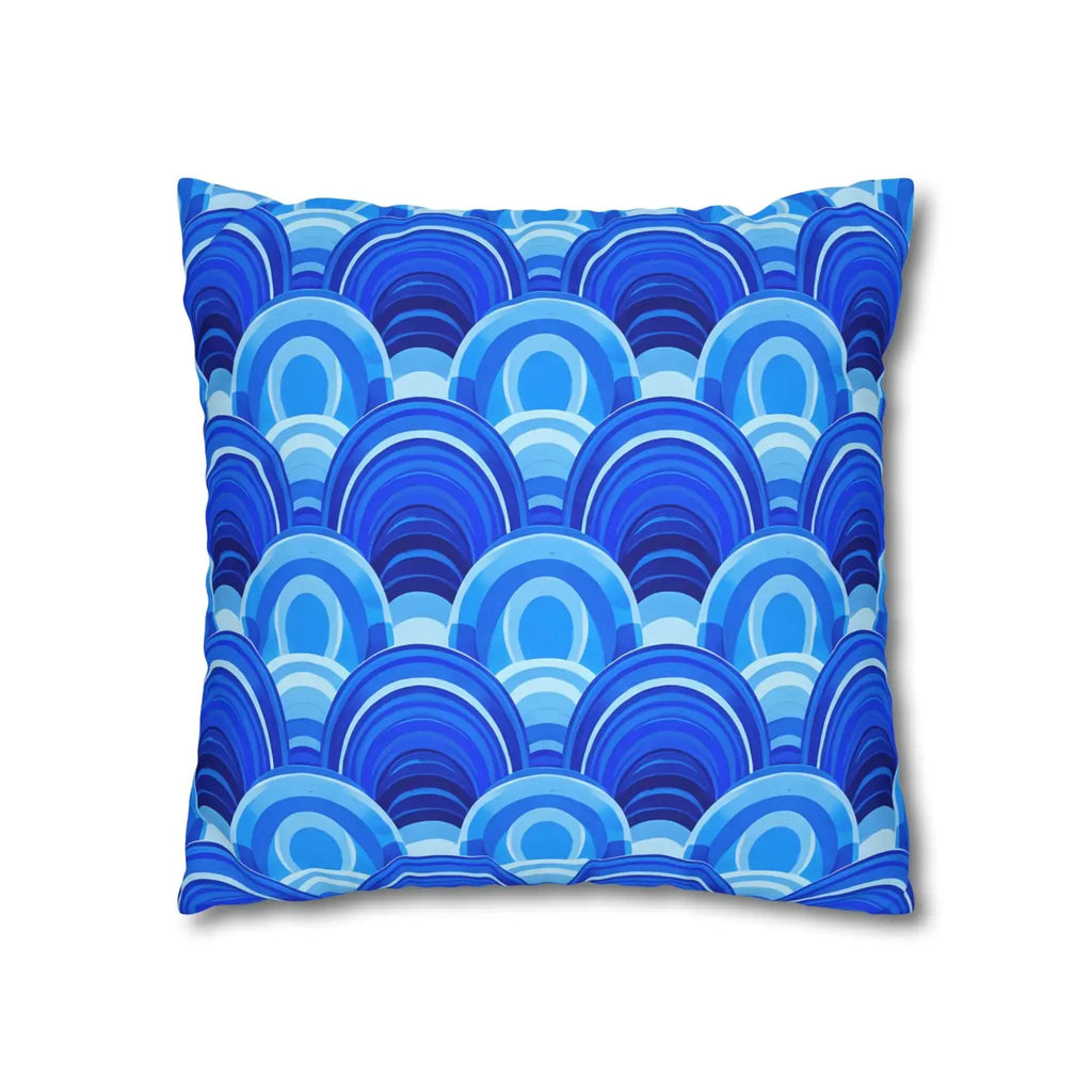 Blue Retro Wave Square Poly Canvas Cushion Cover - DipaliZ