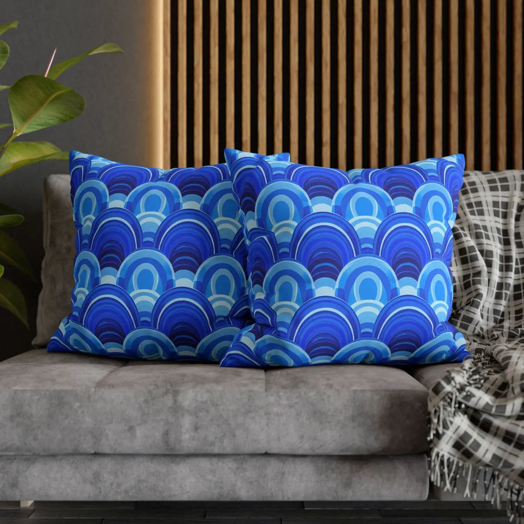 Blue Retro Wave Square Poly Canvas Cushion Cover - DipaliZ