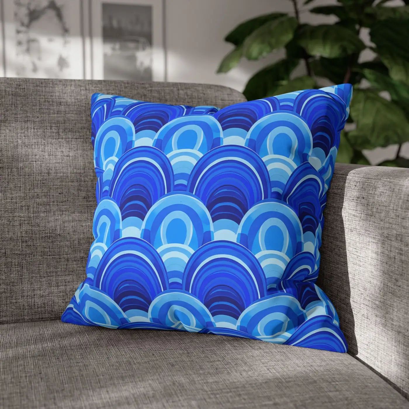 Blue Retro Wave Square Poly Canvas Cushion Cover - DipaliZ