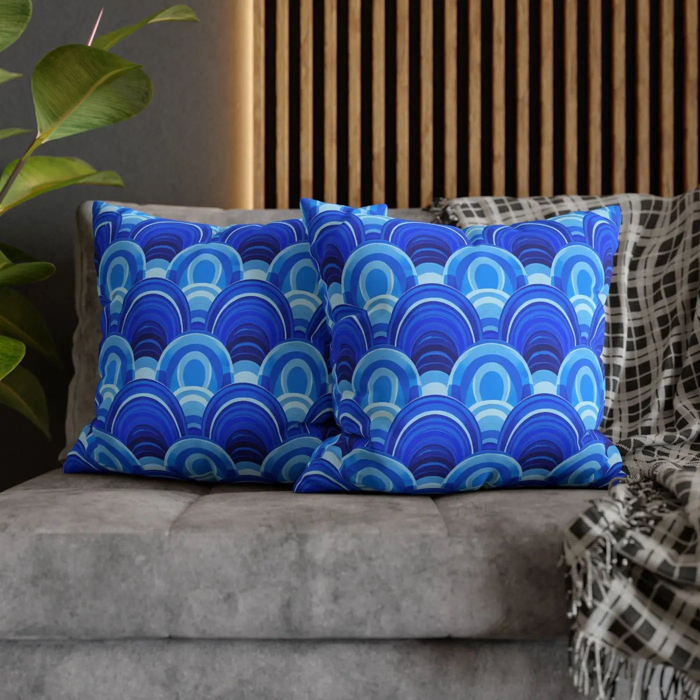 Blue Retro Wave Square Poly Canvas Cushion Cover - DipaliZ
