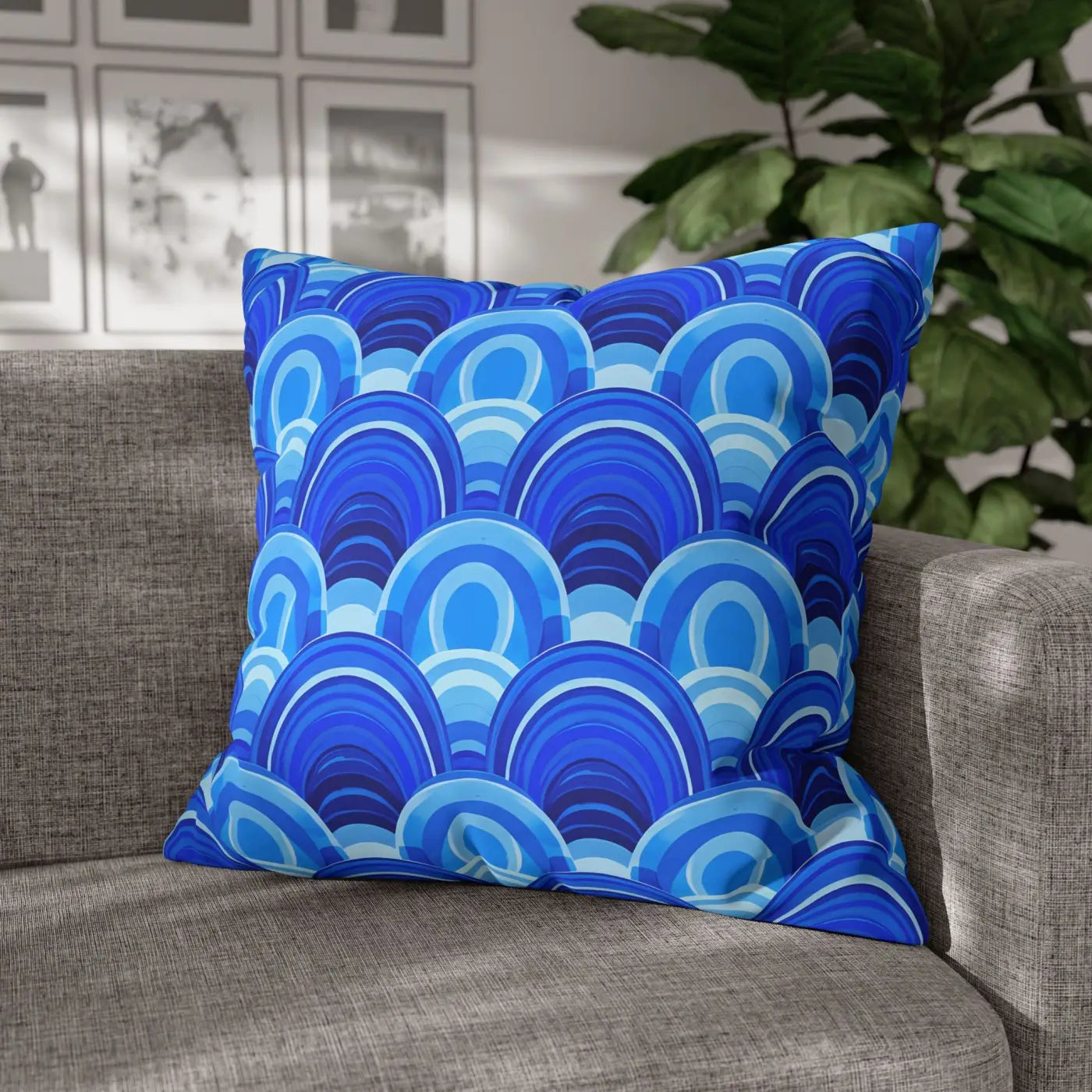 Blue Retro Wave Square Poly Canvas Cushion Cover - DipaliZ