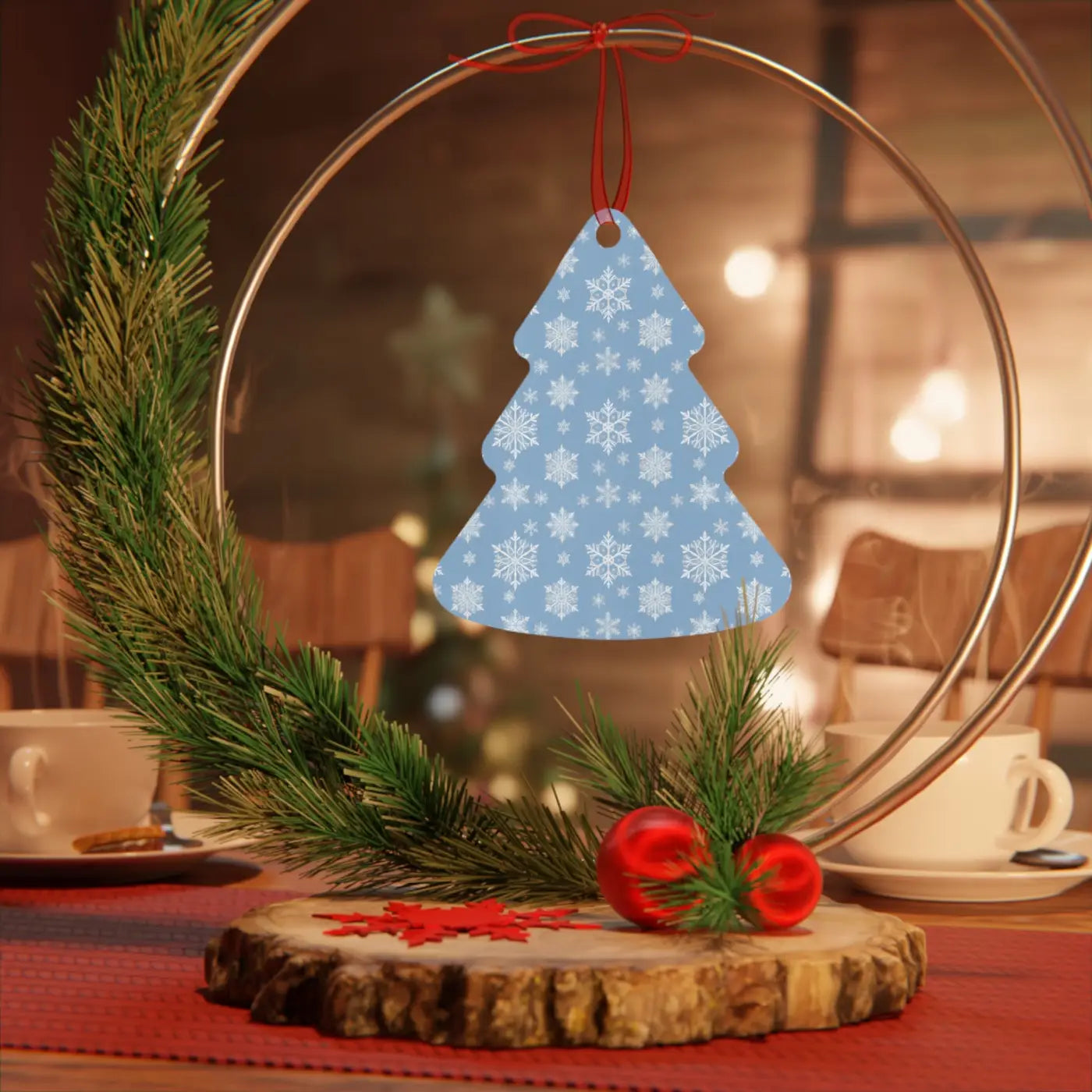 White Aluminum Metal Ornament - Winter Snow Design - DipaliZ