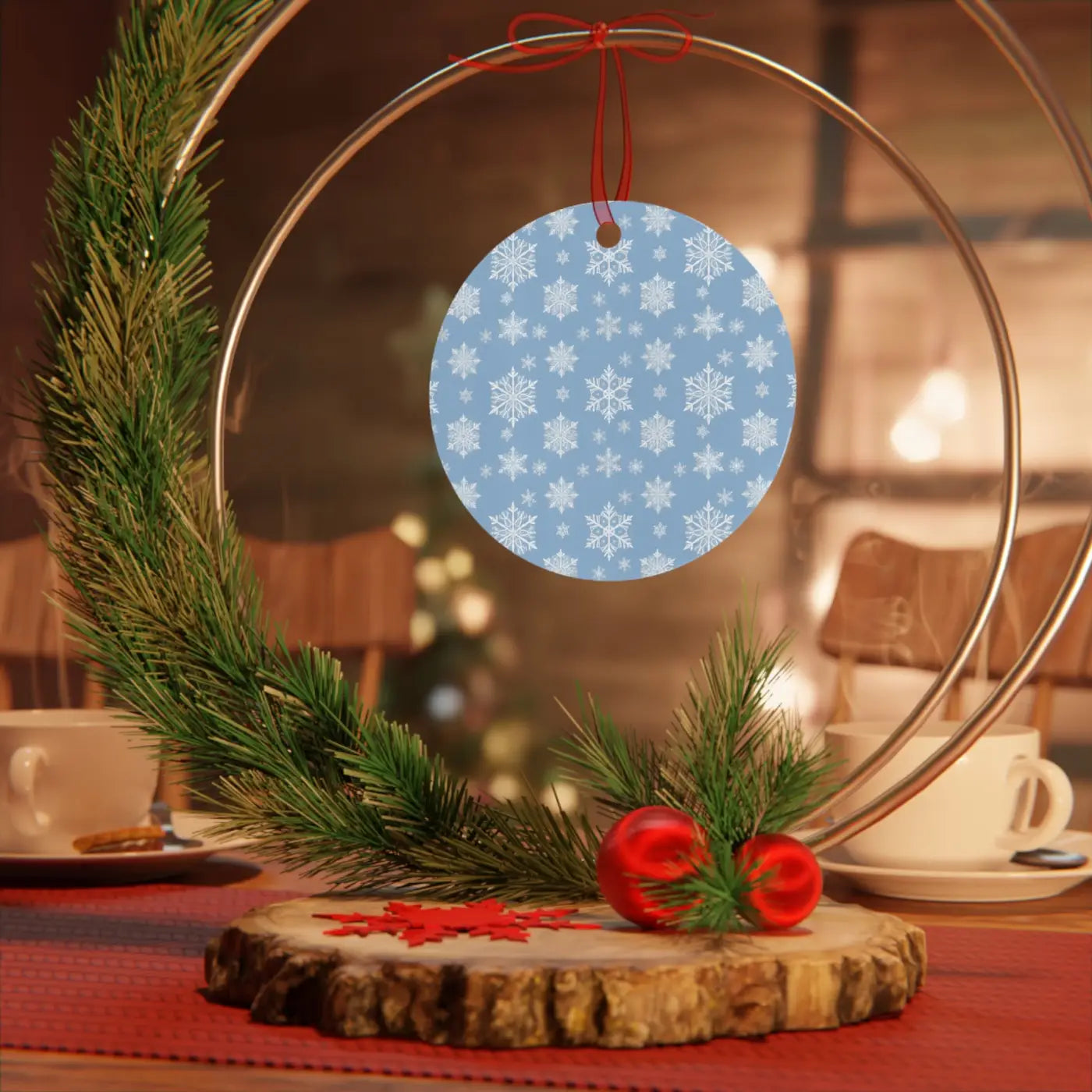 White Aluminum Metal Ornament - Winter Snow Design - DipaliZ