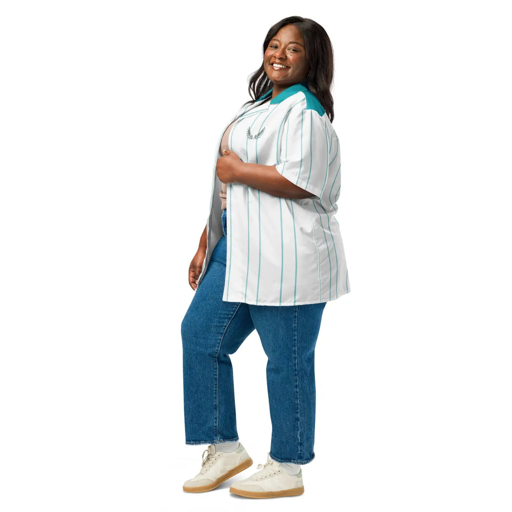 Leaf Emblem Shirt - Moisture Wicking Cool Blue Stripes - DipaliZ